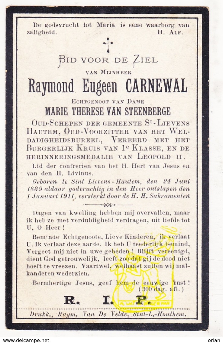 DP Schepen - Raymond E. Carnewal ° Sint-Lievens-Houtem 1839 † 1911 X Marie Th. Van Steenberge - Images Religieuses