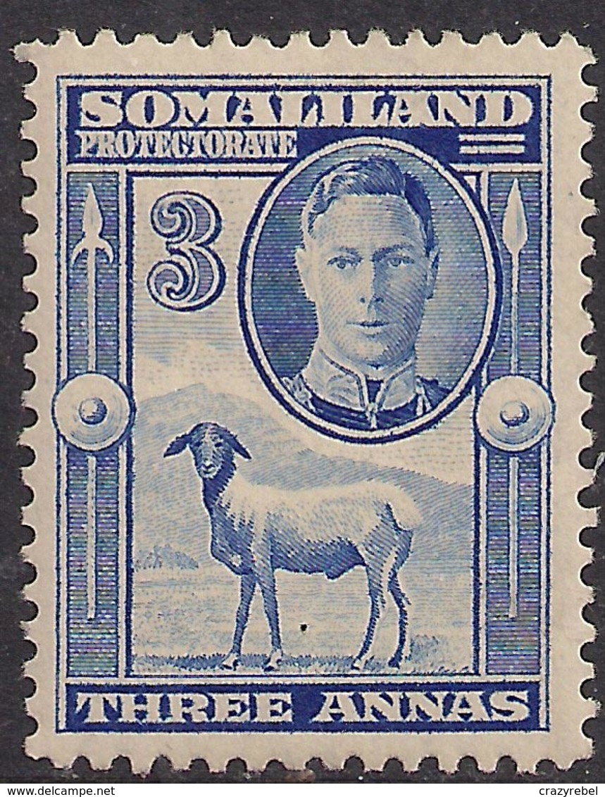 Somaliland 1942 KGV1 3 Annas Bright Blue MM SG 108 ( R1045 ) - Somaliland (Protectorate ...-1959)