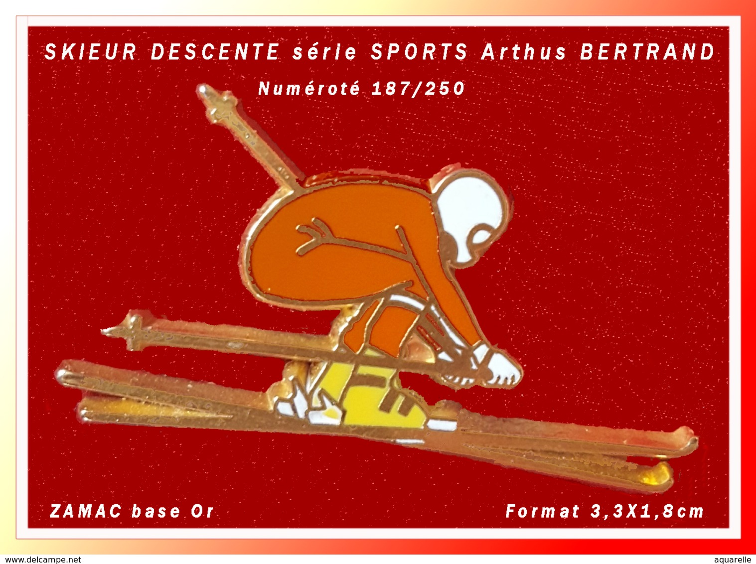 SUPER PIN'S SKIEUR Arthus BERTRAND NUMEROTE 187/250 : De La SERIE Des SPORTS Arthus BERTRAND, ZAMAC Or  3,3X1,8cm - Arthus Bertrand