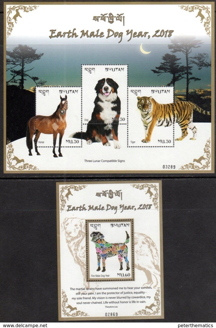 BHUTAN , 2018, MNH,CHINESE NEW YEAR, DOGS, TIGERS, HORSES,  SHEETLET+ EMBOSSED S/S - Chinese New Year
