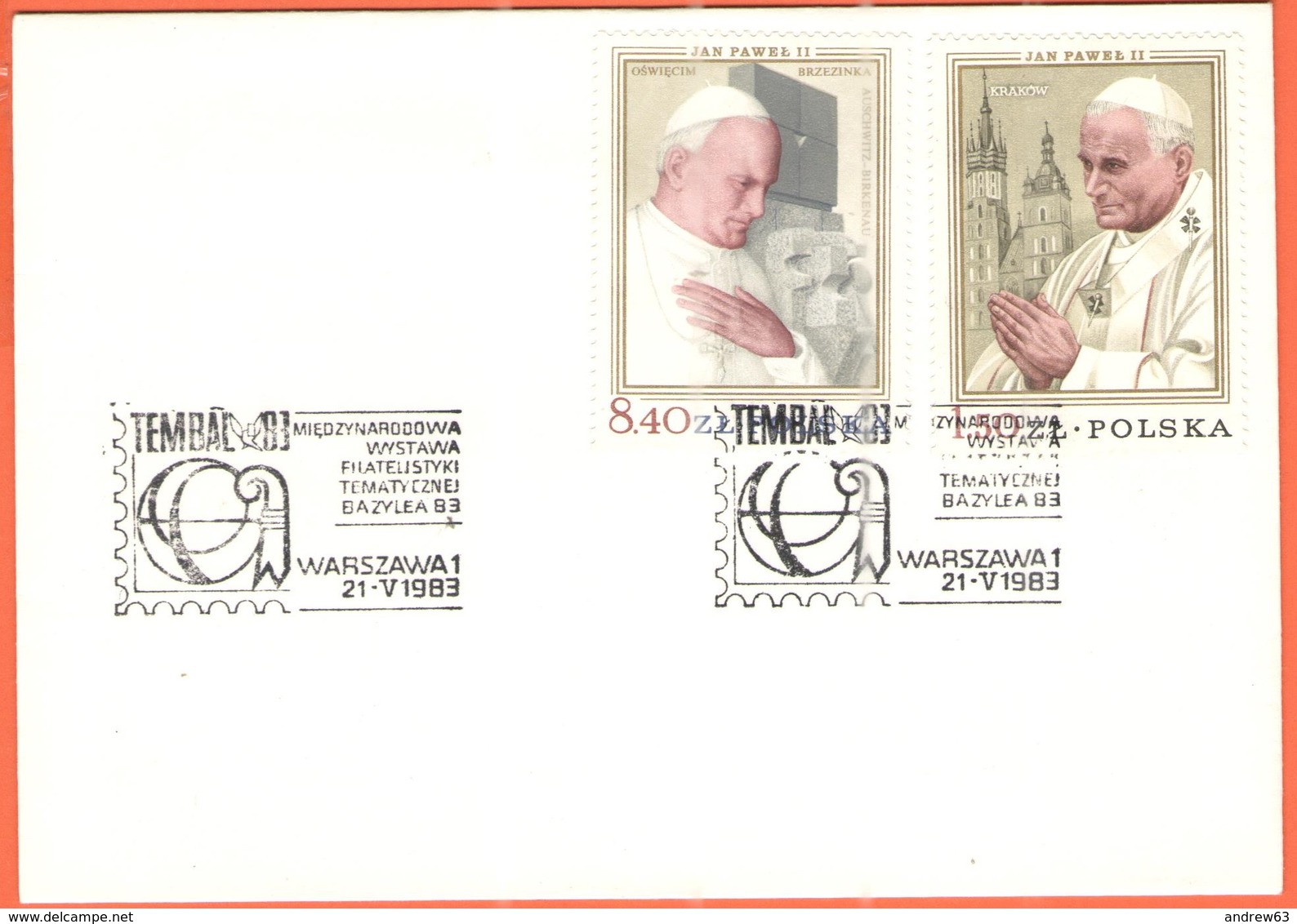 POLONIA - POLSKA - 1983 - 8,40 + 1,50 Pope Jan Pawel II + Special Cancel Tembal '83 Basel Internationale Motiv-Briefmar - Philatelic Exhibitions