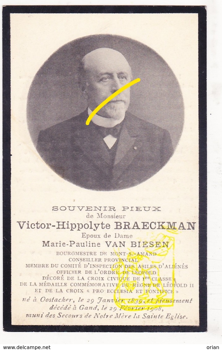 DP Foto - Burgemeester Sint-Amandsberg - Victor H. Braeckman ° Oostakker 1839 † Gent 1908 X M. P. Van Besien - Devotieprenten