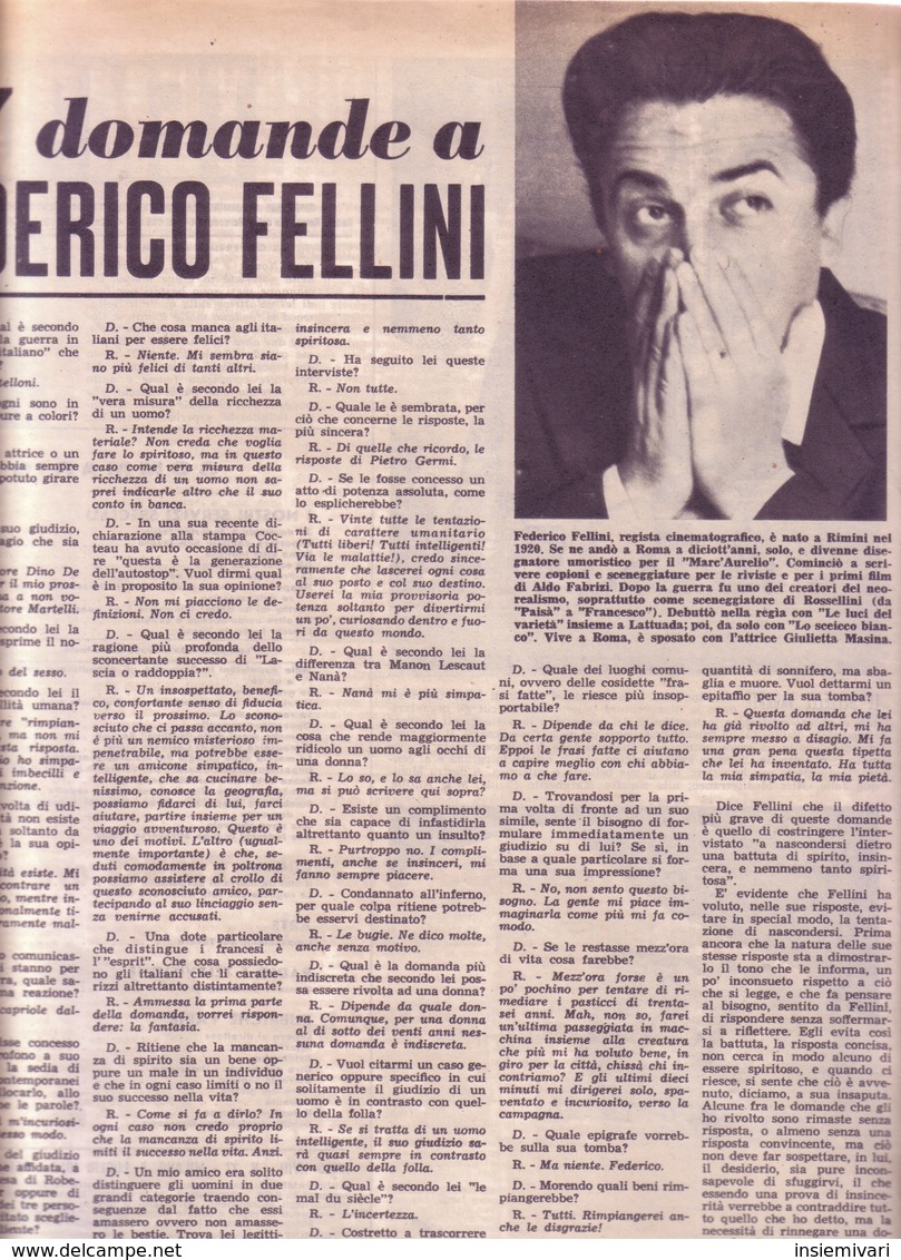(pagine-pages)FEDERICO FELLINI  Tempo1956/27. - Altri & Non Classificati