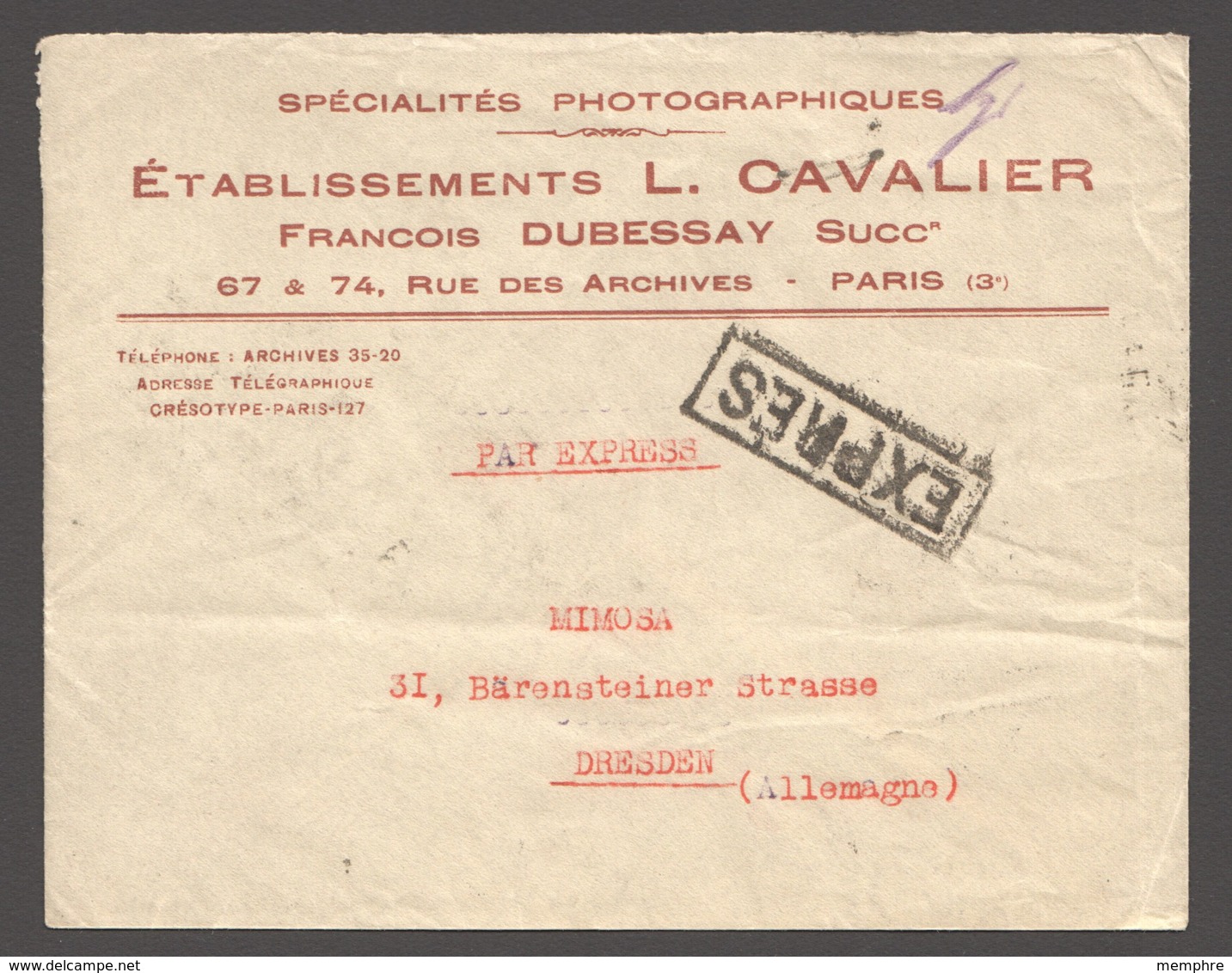 1932 Lettre Expres Pour L'Allemagne Arc De Triomphe Yv 258 X2, Semeuse Lignée 50c. Yv 199 - Lettres & Documents