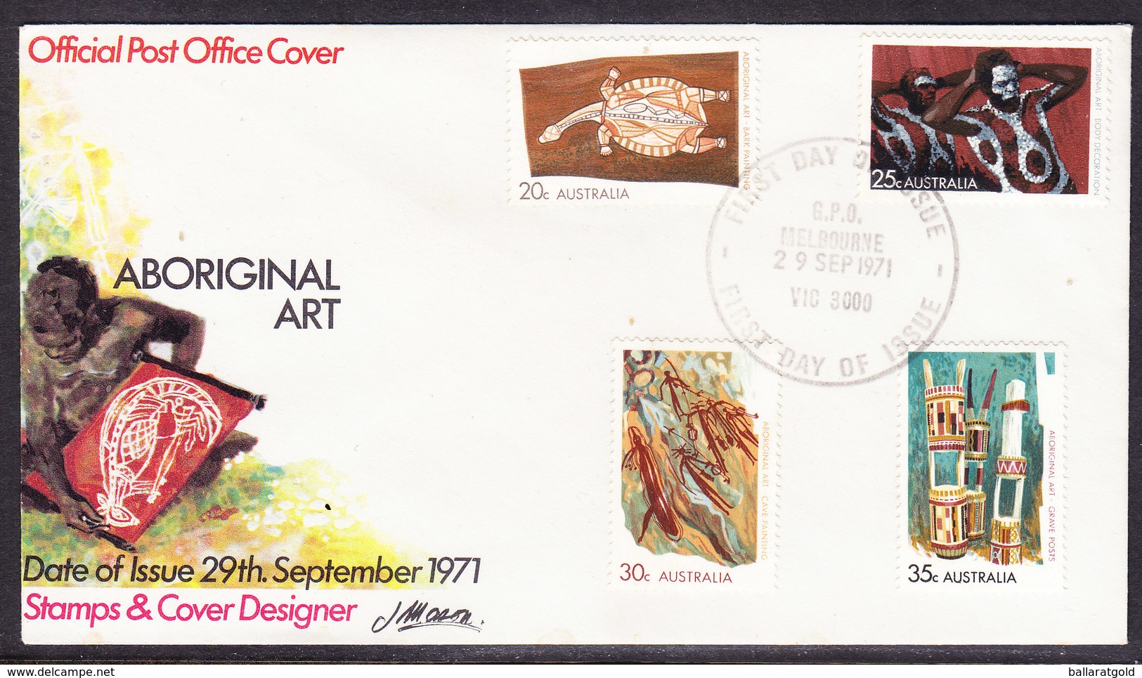 Australia 1971 Aboriginal Art First Day Cover - Cancellation - GPO Melbourne - Premiers Jours (FDC)