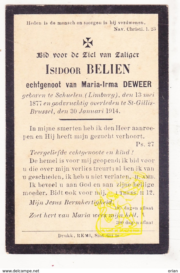 DP Isidoor Belien ° Schulen Herk-de-Stad 1877 † Sint-Gillis Brussel 1914 X Maria Irma Deweer - Imágenes Religiosas