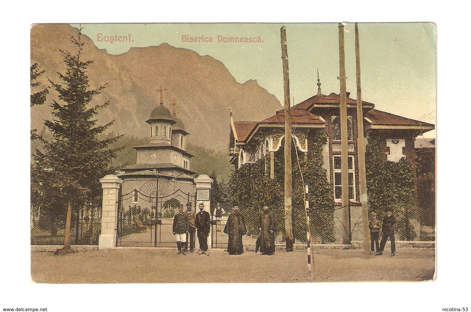 CT--02867-- BUSTENI - BISERICA DOMNEASCA - VIAGGIATA FINE 1909 - 1910- FRANCOBOLLO ASPORTATO - Romania