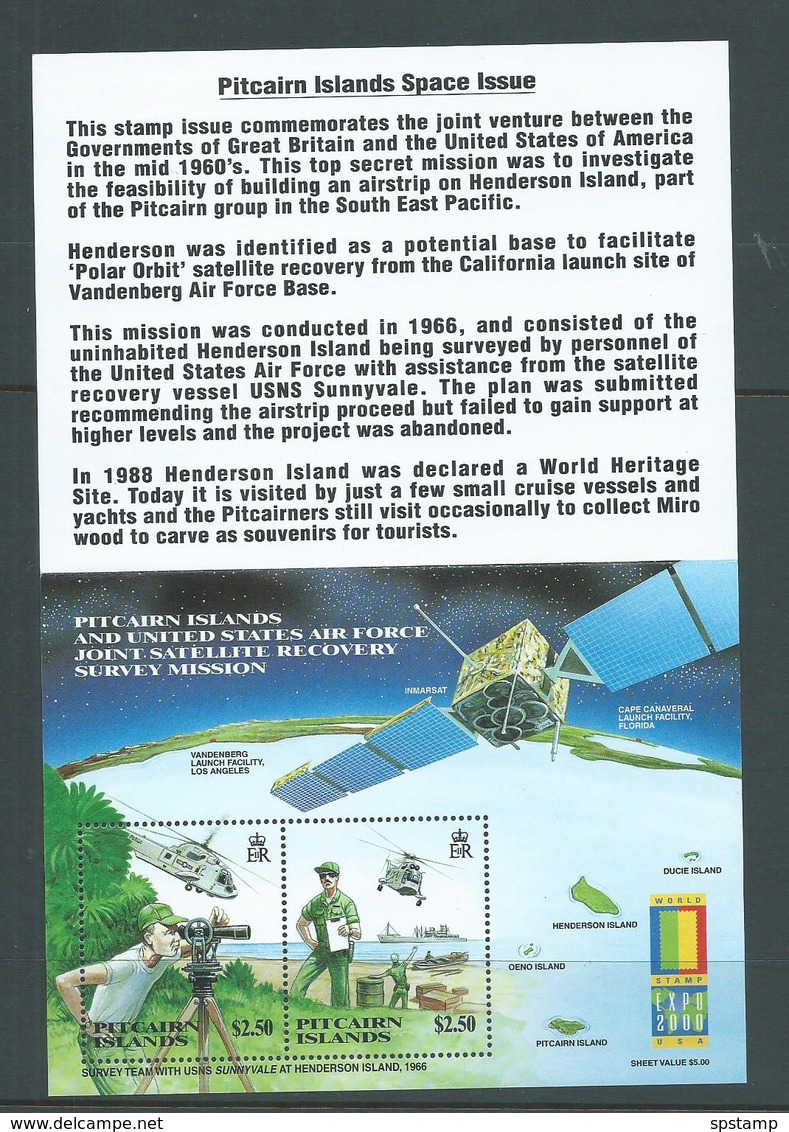 Pitcairn Islands 2000 Satellite Recovery Mission / Stamp Expo Miniature Sheet MNH - Pitcairn