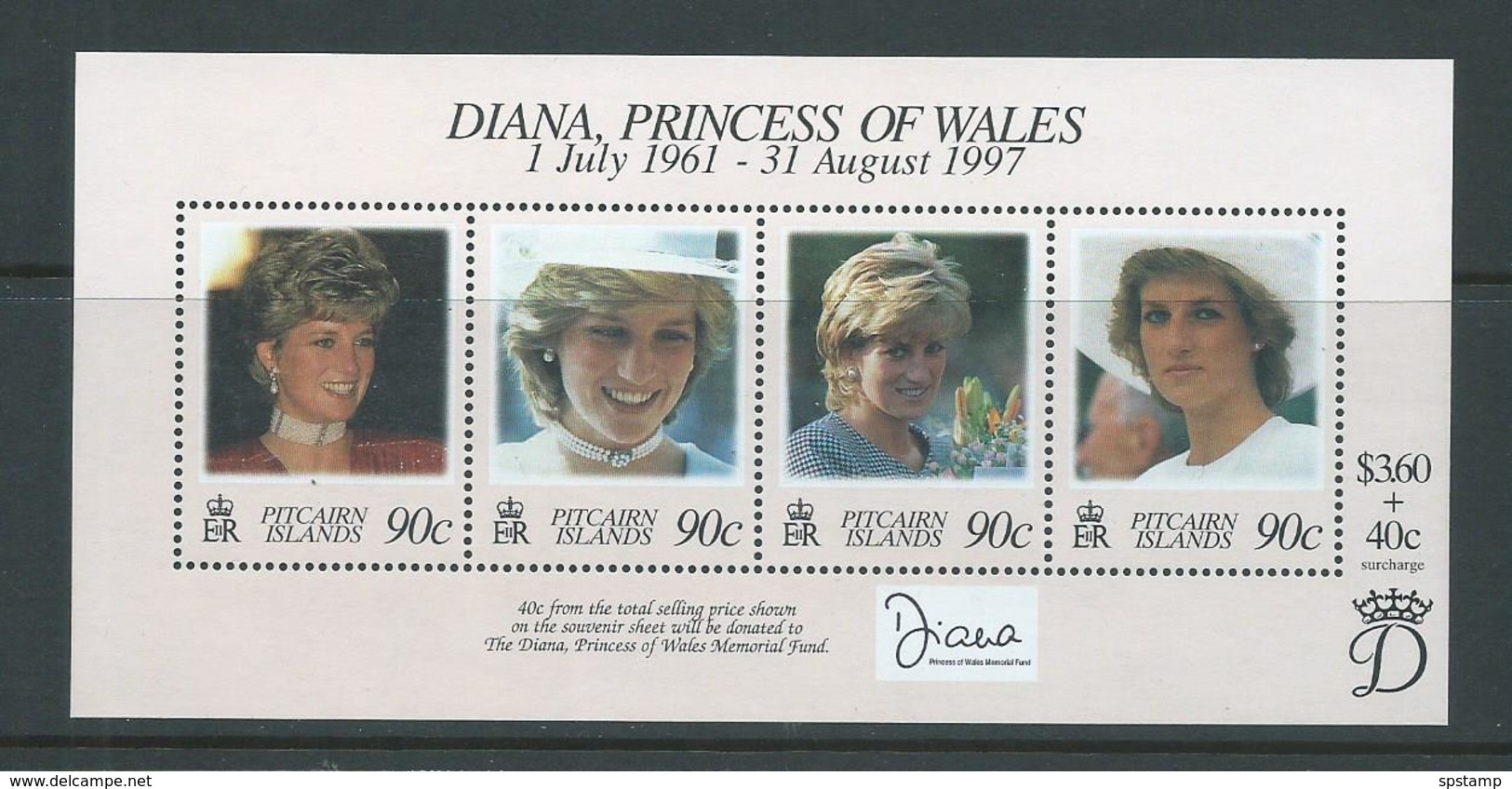 Pitcairn Islands 1998 Princess Diana Memorial Miniature Sheet With Surtax  MNH - Pitcairn Islands