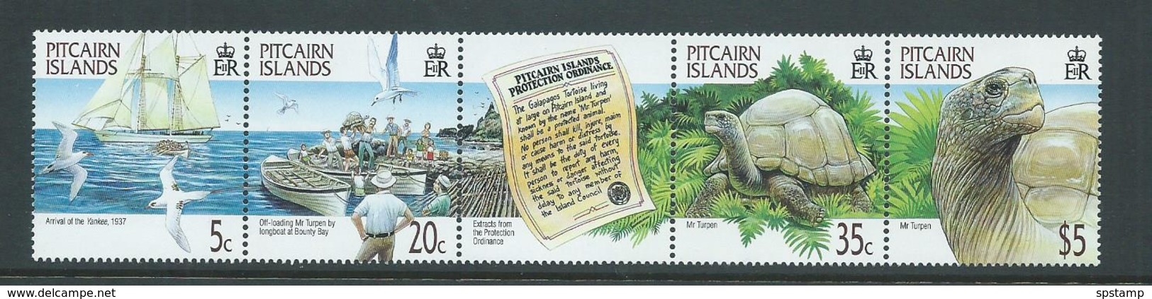 Pitcairn Islands 2000 Tortoise " Mr Turpin " Strip Of 4 With Central Label MNH - Pitcairn Islands