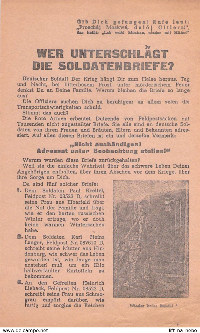 WWII WW2 Leaflet Flugblatt Tract Soviet Propaganda Against Germany  CODE 722 - 1939-45