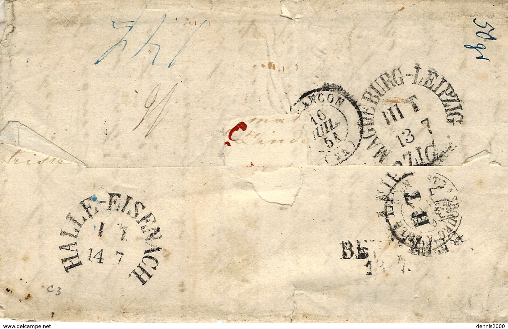 1851- Letter From MOSCOU To France  P.D. + FRANCO + AUS RUSSLAND / FRANCO  + Red 11 / A.E.D - ...-1857 Prefilatelia