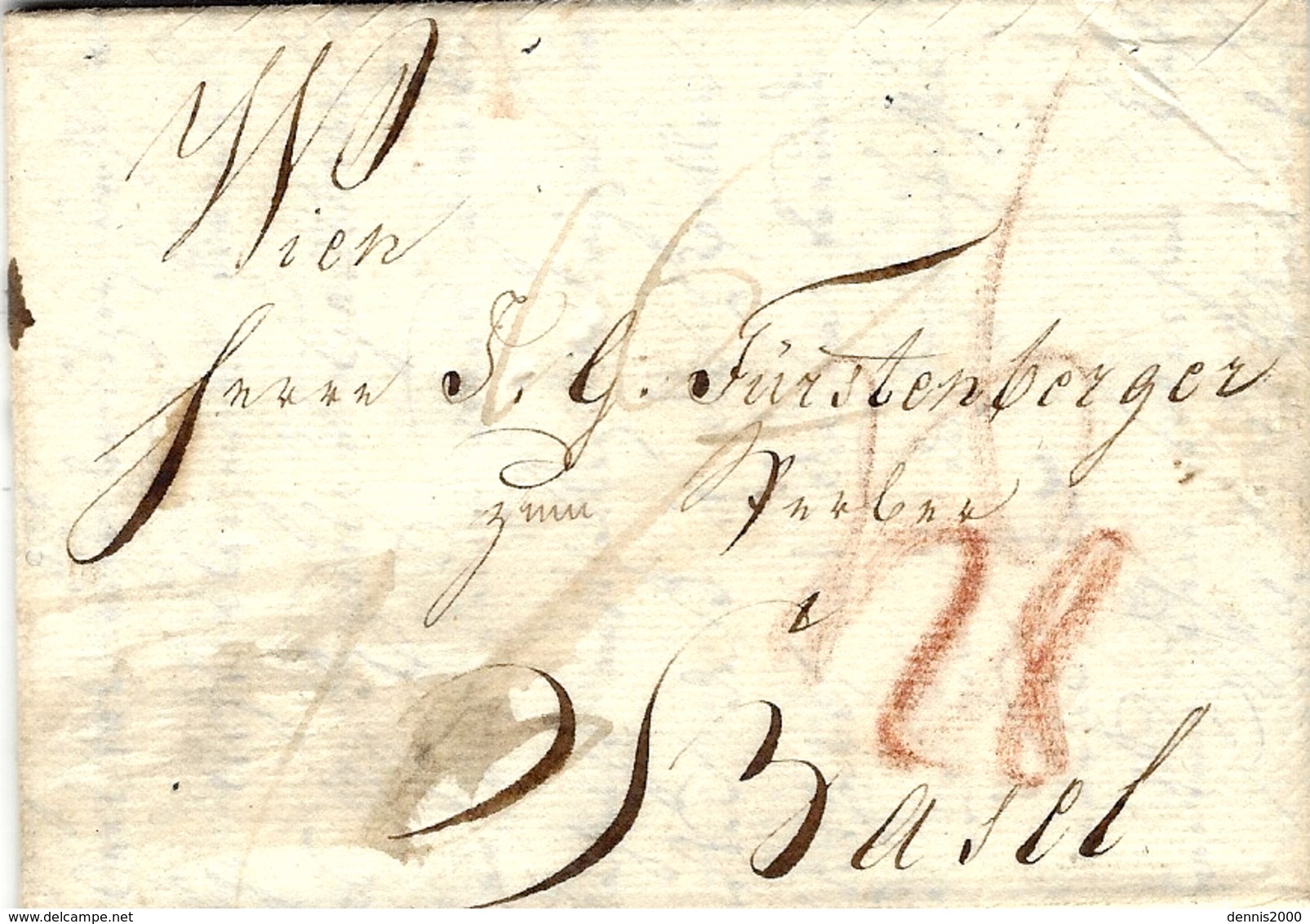 1815- Letter From Wien To Basel - Red Taxe 28 - ...-1850 Préphilatélie