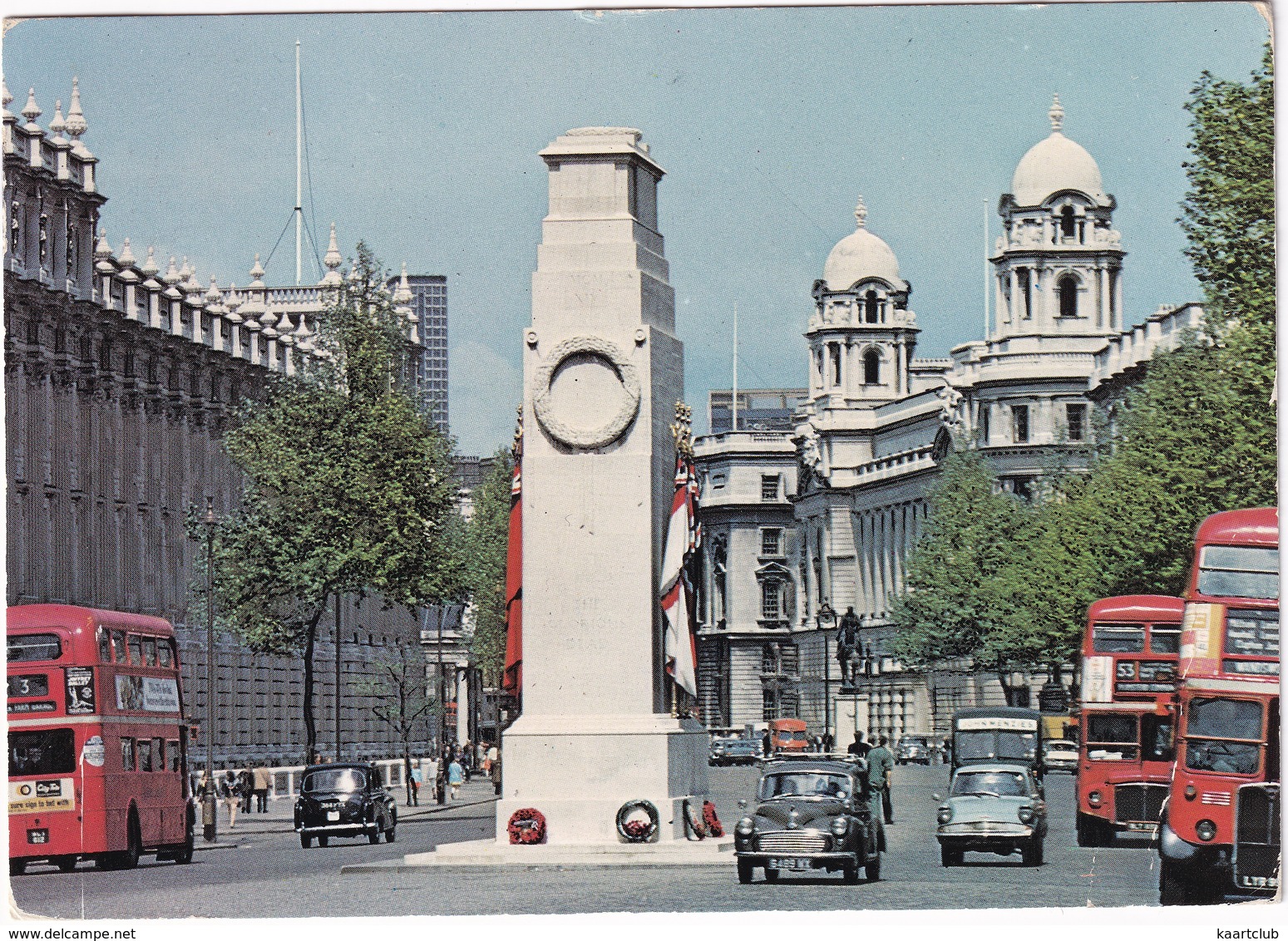 London: MORRIS MINOR, FORD ANGLIA, AUSTIN FX TAXI, DOUBLE DECK BUSES - Cenotaph, Whitehall - Voitures De Tourisme