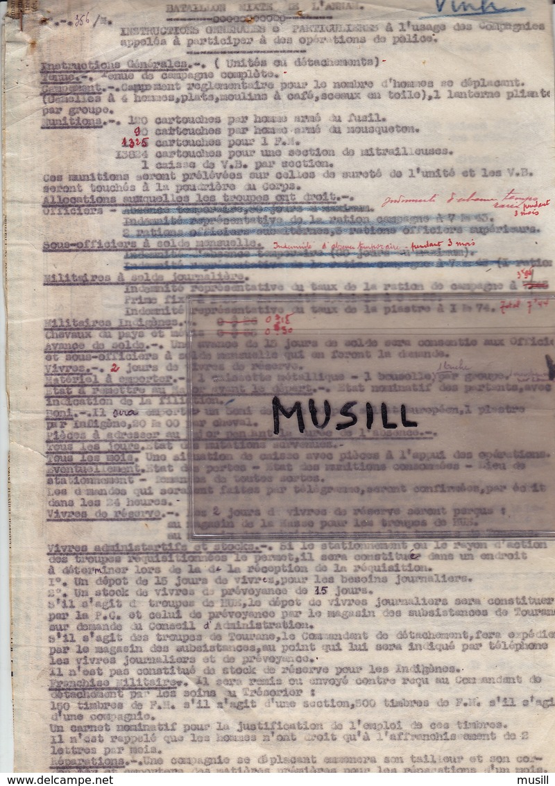 Bataillon Mixte De L'Annam, Hué. Instructions à L'usage Des Compagnies Participant Aux Opérations De Police. 24/05/1930. - Documents