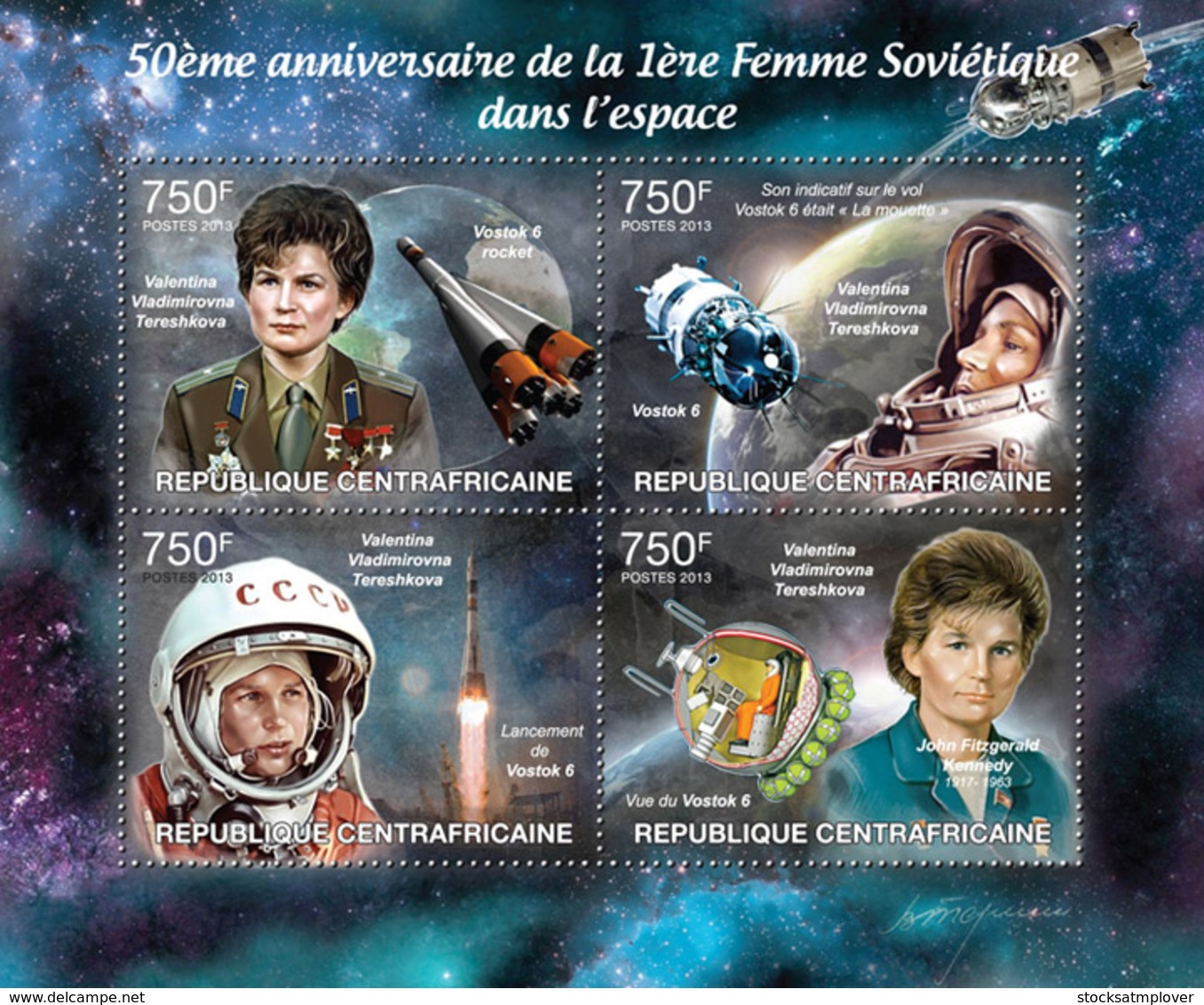 Central Africa 2013  First Soviet Woman In Space, (Valentina Tereshkova,Vostok 6 Rocket) - Centrafricaine (République)