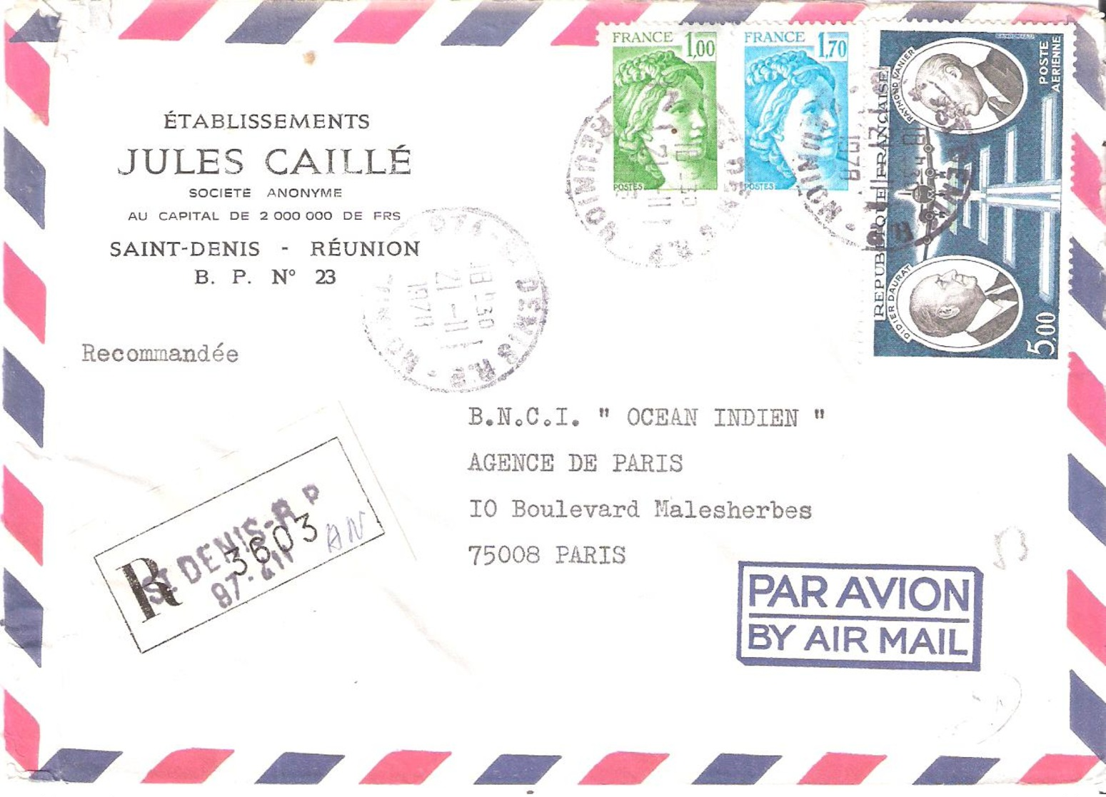 Réunion :- ST DENIS Sur Letttre Recommandée Affranchissement Divers - 1961-....