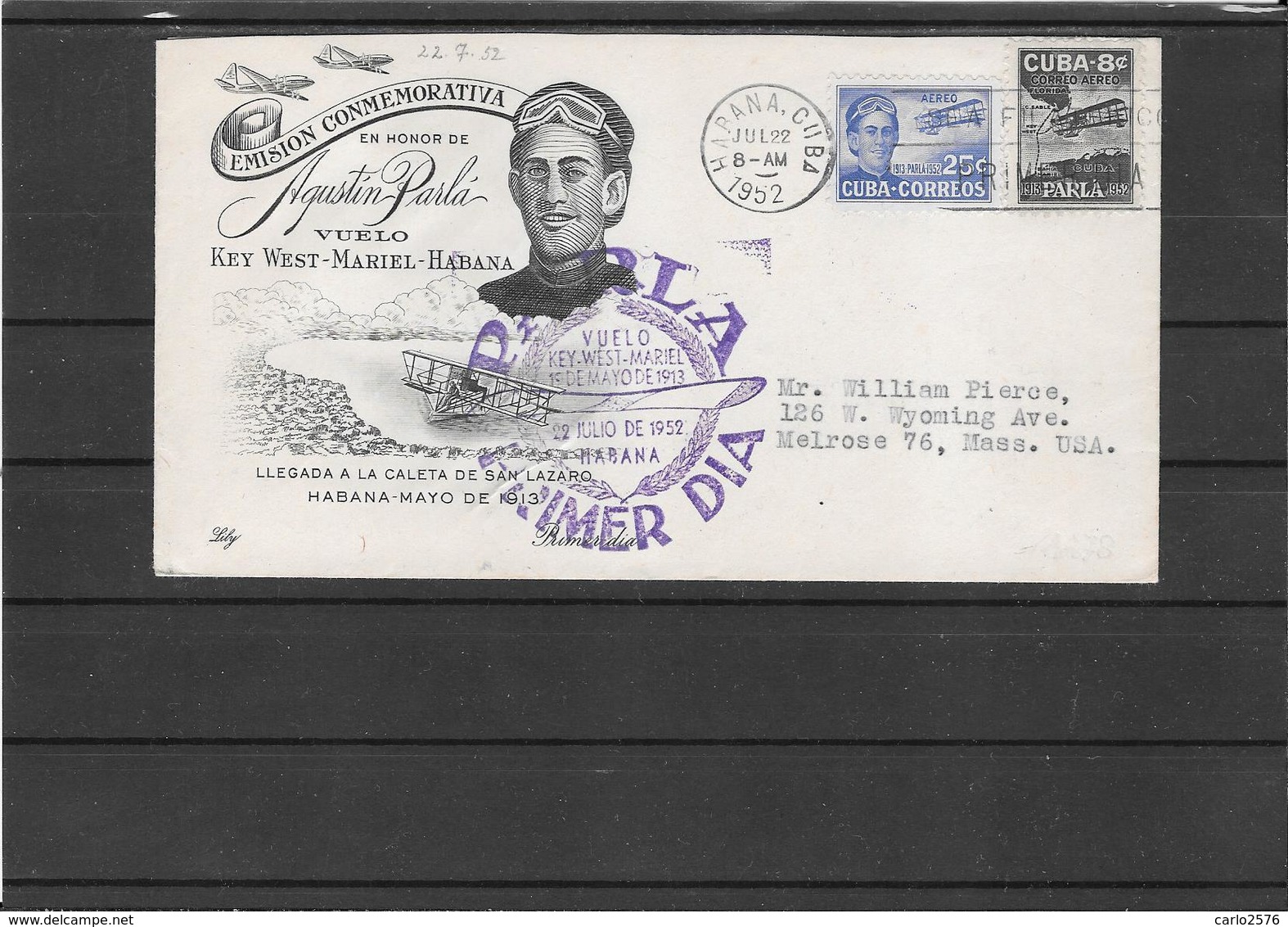 Cuba 1952- Ffc Habana To Key West To Melrose,Mass. (Ref 913) - Lettres & Documents