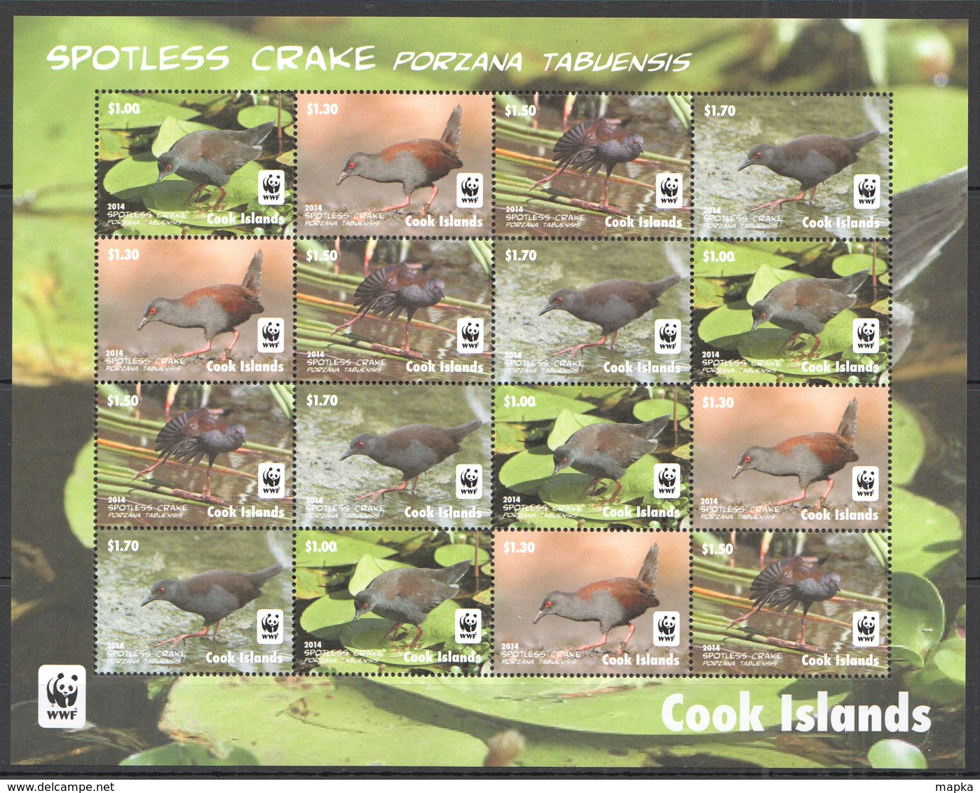 J028 2014 COOK ISLANDS WWF FAUNA BIRDS SPOTLESS CRAKE !!! MICHEL 40 EURO !!! 1SH MNH - Sonstige & Ohne Zuordnung