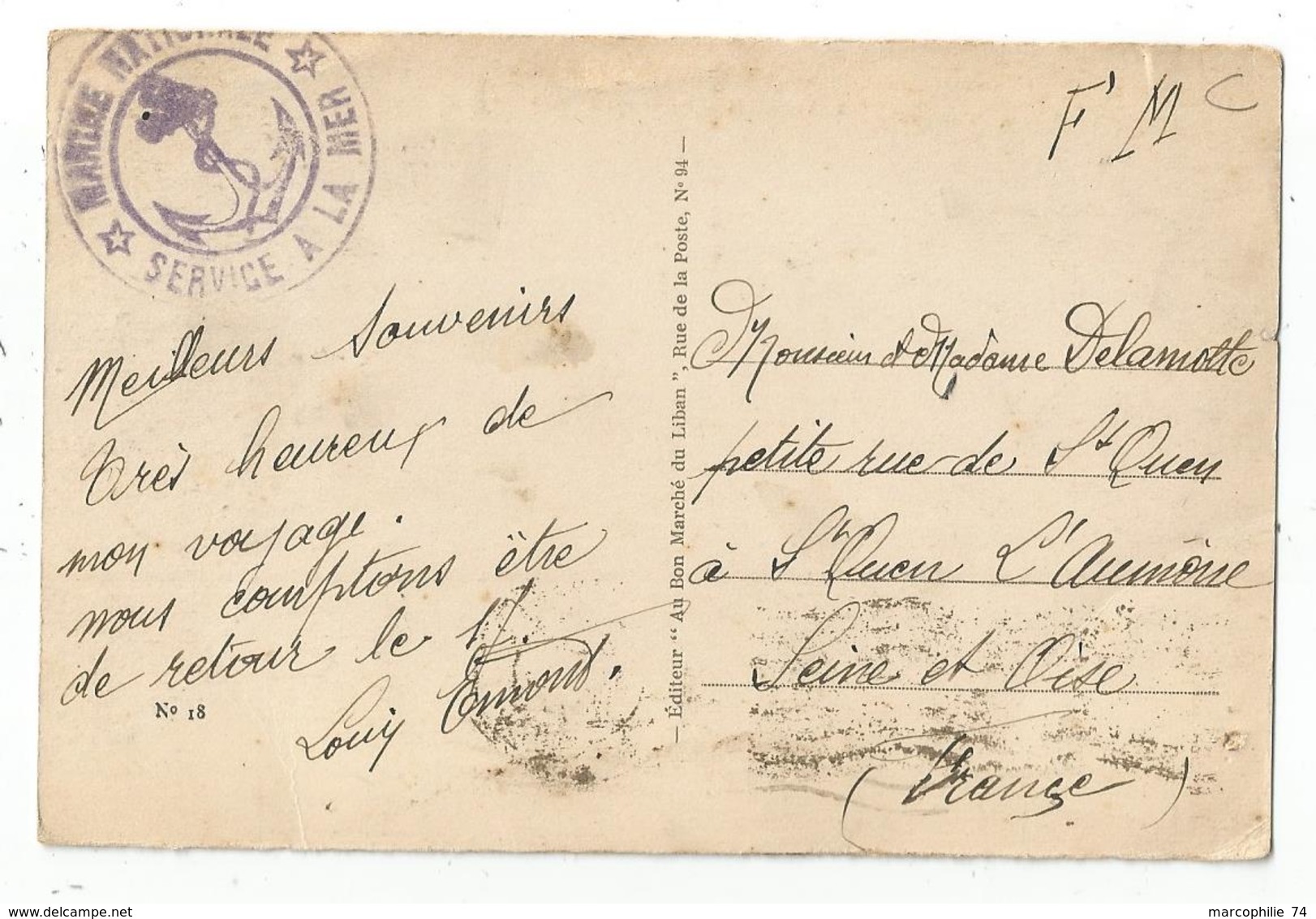 LEBANON CARTE BEYROUTH GRIFFE AVISO MONDEMENT + MARINE 1916 - Poste Navale