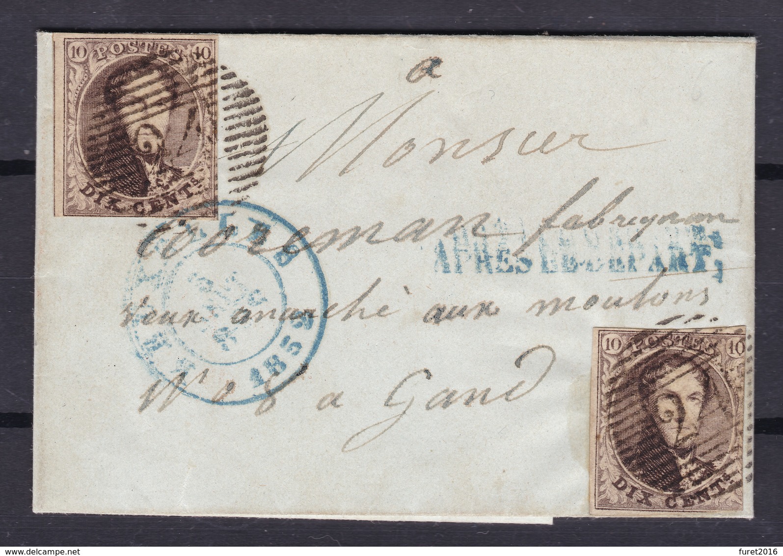 N° 6 ( 2 ) / LETTRE GRIFFE APRES LE DEPART  De BXL Vers Gand 3 Sept .1852  (lac ) - 1851-1857 Medaillen (6/8)
