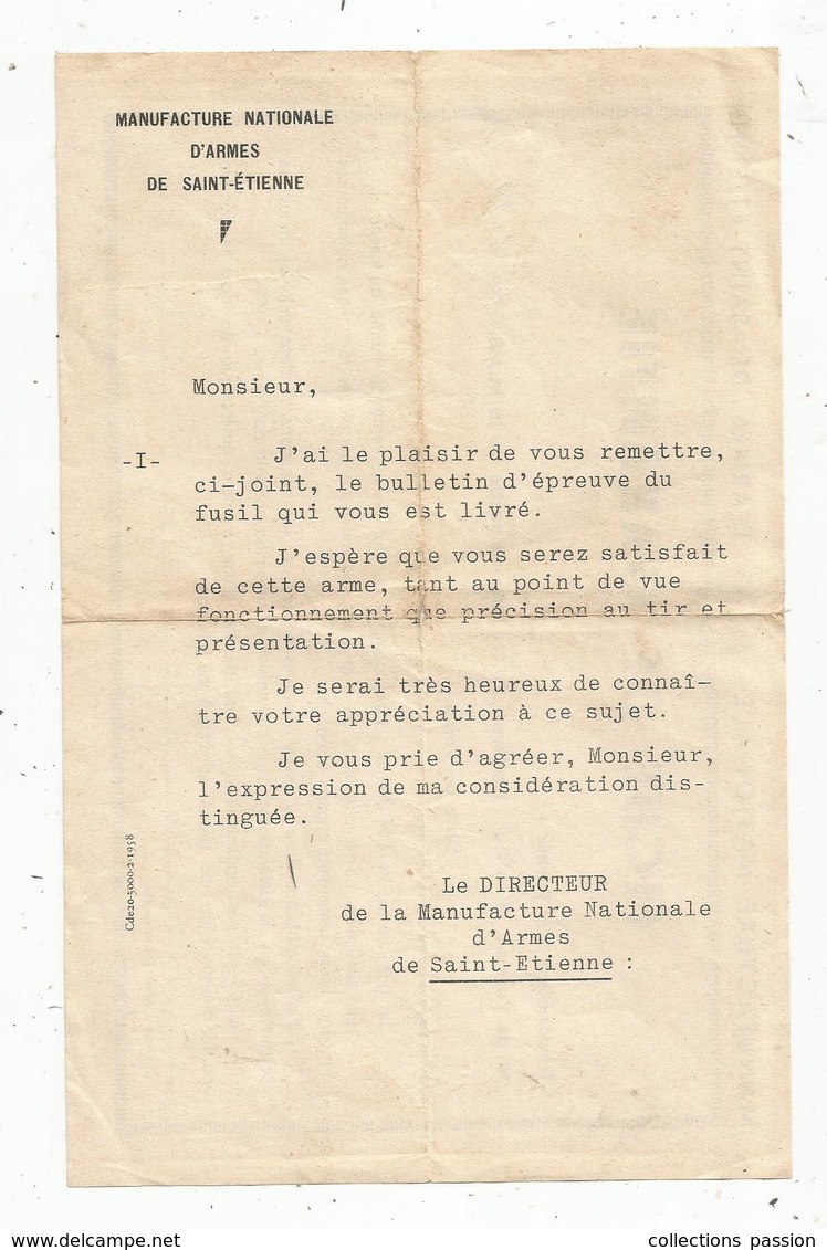 Fiche De Garantie Arme Calibre 16, 1959 , Manufacture Nationale D'Armes De Saint Etienne,2 Scans , Frais Fr 1.55 E - 1950 - ...