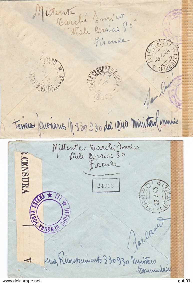 2 Lettres Censurées 1944/ Italie- France - 1921-1960: Periodo Moderno