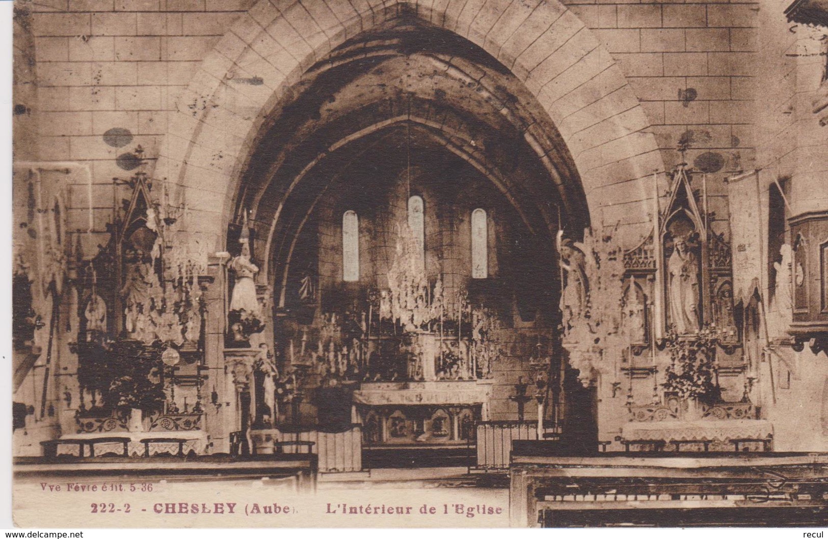 AUBE - 222-2 - CHESLEY - Interieure De L'Eglise  ( - Timbre à Date De 1938 ) - Autres & Non Classés