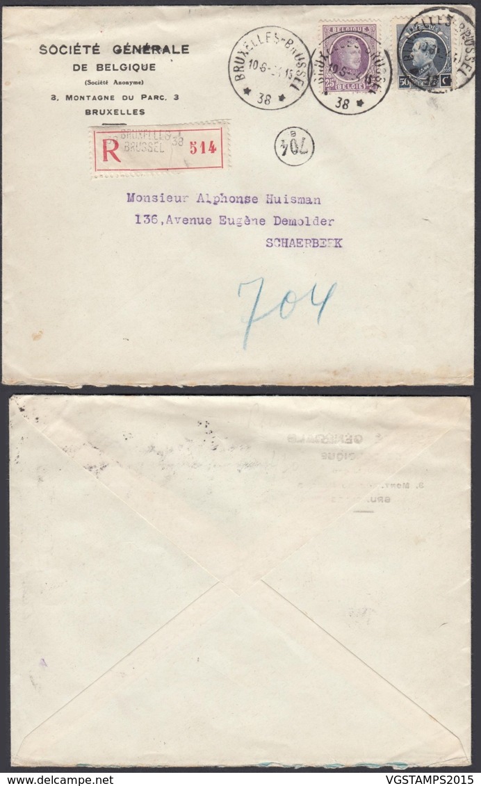 Belgique - Lettre Recommandé COB 197+211- Agence "Bruxelles N°38 " (DD) DC2398 - Autres & Non Classés