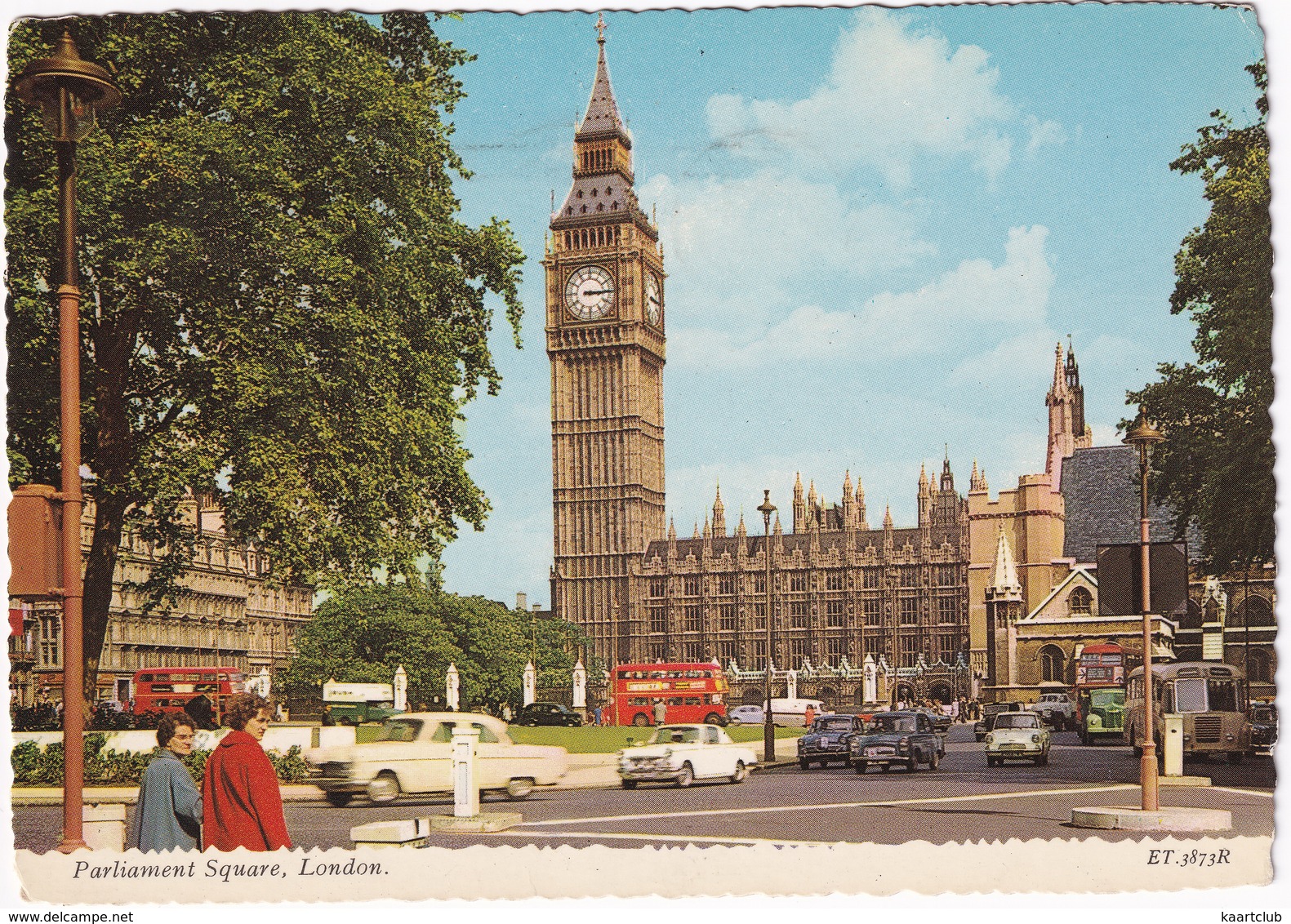 London: FORD CONSUL, TRIUMPH HERALD COUPÉ, FORD 100 E, ANGLIA, RILEY 1.5, LEYLAND AUTOBUS, BEDFORD  - Parliament Square - Toerisme