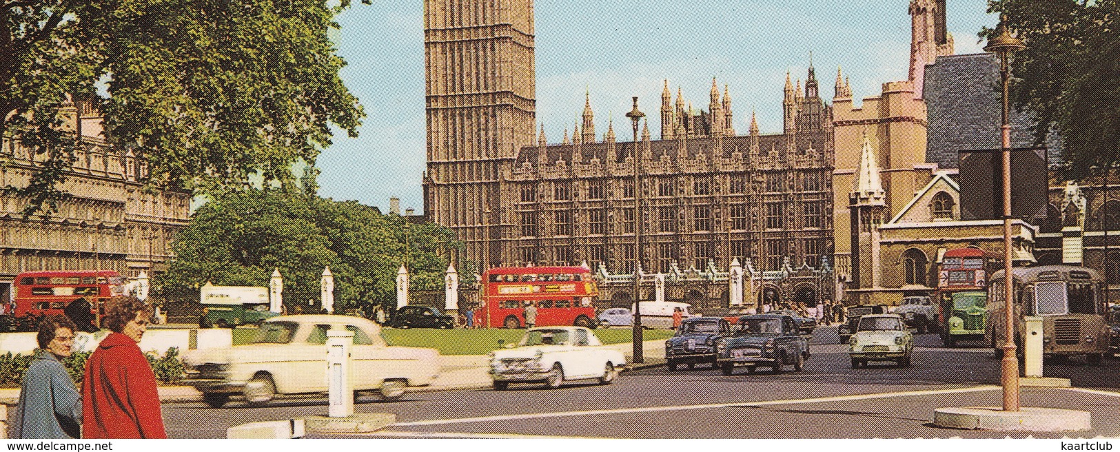 London: FORD CONSUL, TRIUMPH HERALD COUPÉ, FORD 100 E, ANGLIA, RILEY 1.5, LEYLAND AUTOBUS, BEDFORD  - Parliament Square - Toerisme