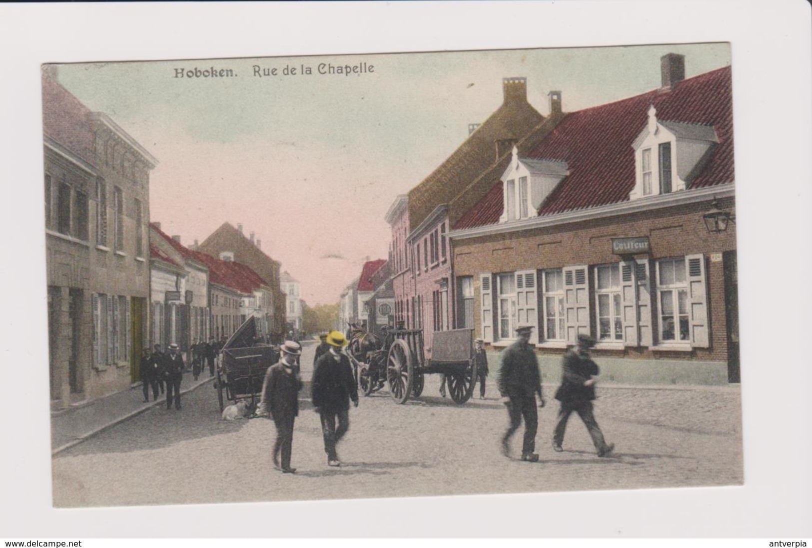 Hoboken - Kapelstraat Prachtige Kleurkaart Gelopen 1912 Veel Animatie Café,coiffeur Enz.. - Antwerpen