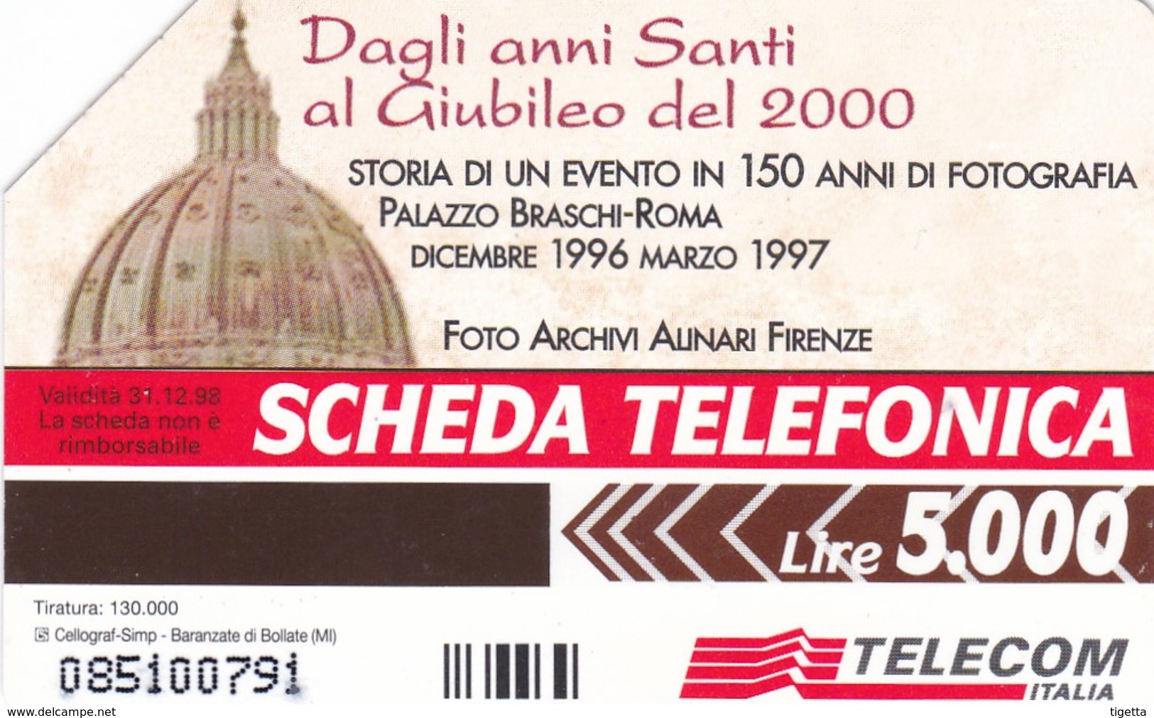 SCHEDA TELEFONICA  GIUBILEO 2000  SCADENZA 31/12/1998 USATA - Public Special Or Commemorative