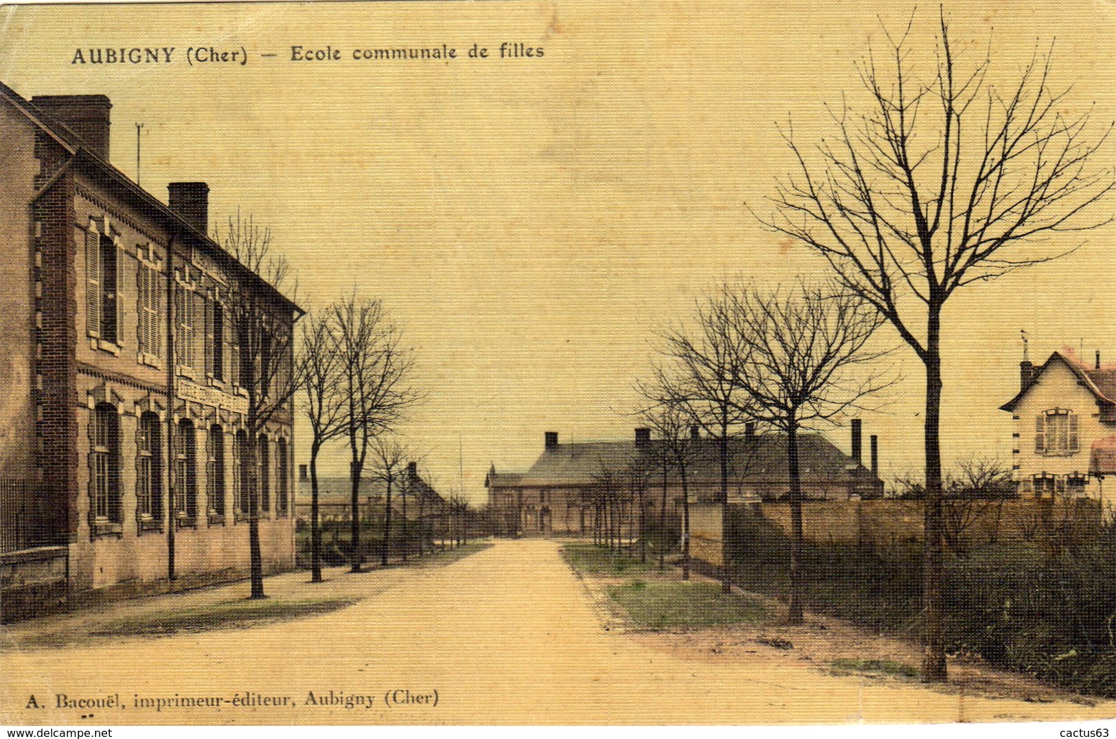 AUBIGNY  Ecole Communale De Filles  ( Carte  Toilée )  Trés Bon état - Aubigny Sur Nere