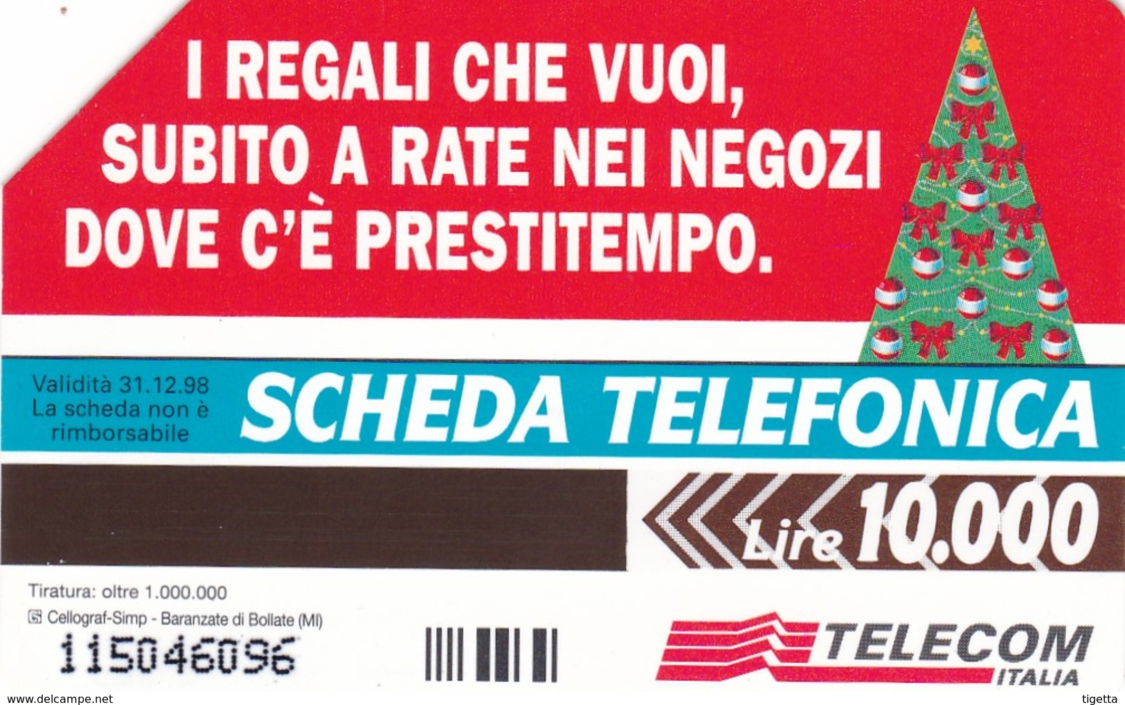 SCHEDA TELEFONICA  PRESTITEMPO  SCADENZA 31/12/1998 USATA - Public Special Or Commemorative