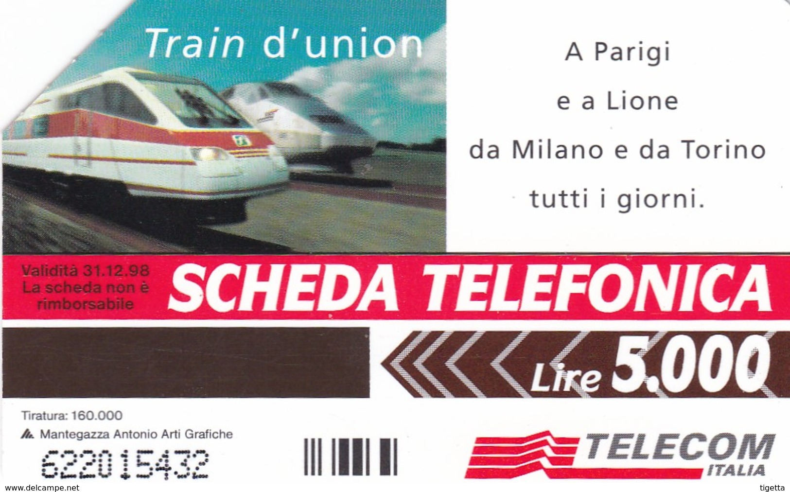 SCHEDA TELEFONICA  ARTESIA TRAIN D' UNION  SCADENZA 31/12/1998 USATA - Pubbliche Speciali O Commemorative