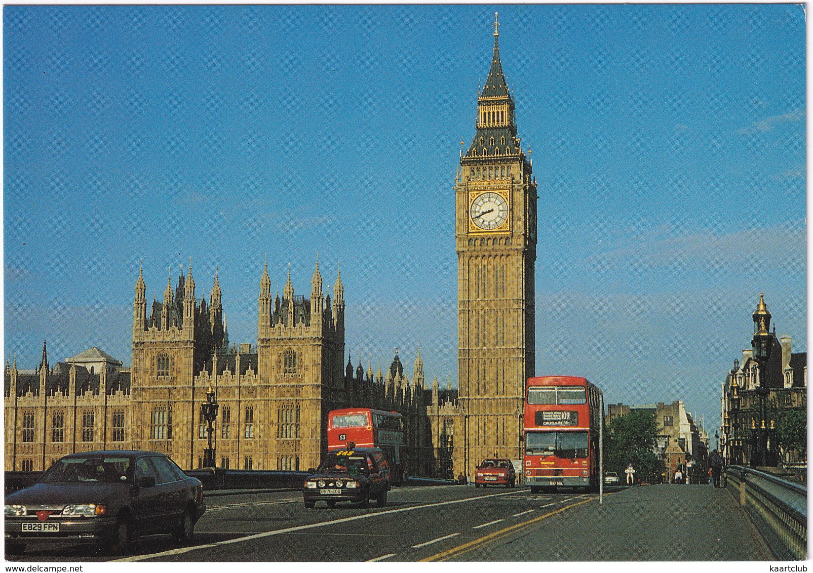 London: FORD SCORPIO, ESCORT MK3 PANEL-VAN, FIËSTA MK2, MCW METROBUS, DOUBLE DECK BUS - Westminster Bridge - Turismo