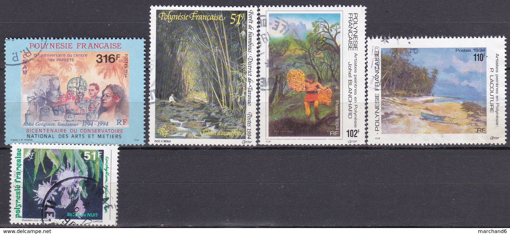 Polynésie Bicentenaire Fondation Conservatoire Bambou Flore La Belle De Nuit Peintres N°456-461-462-470-471 Oblitéré - Used Stamps