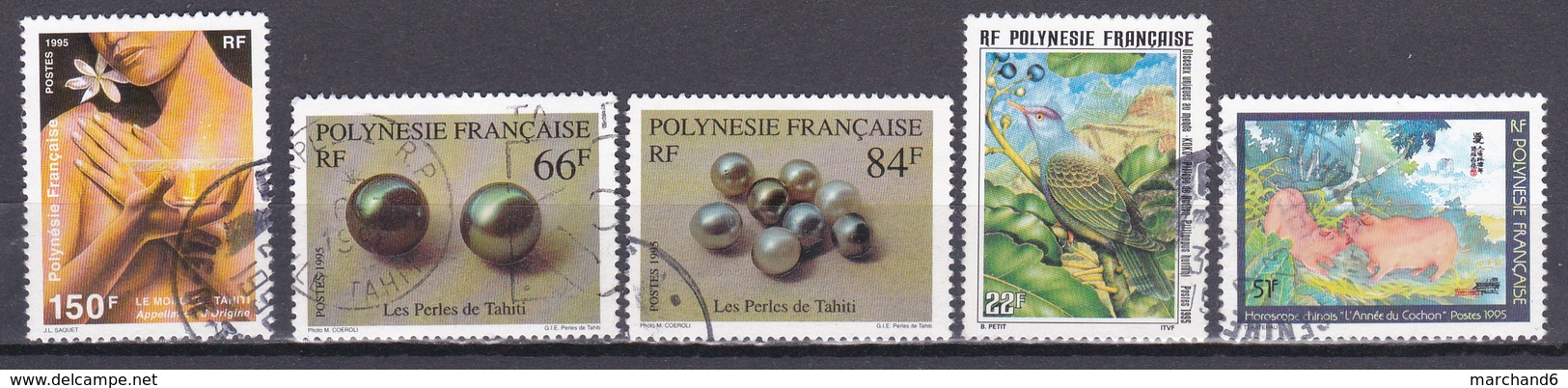 Polynésie Le Monoi Les Perles Oiseaux Nouvel An Chinois N°476-477-478-479-480D Oblitéré - Used Stamps