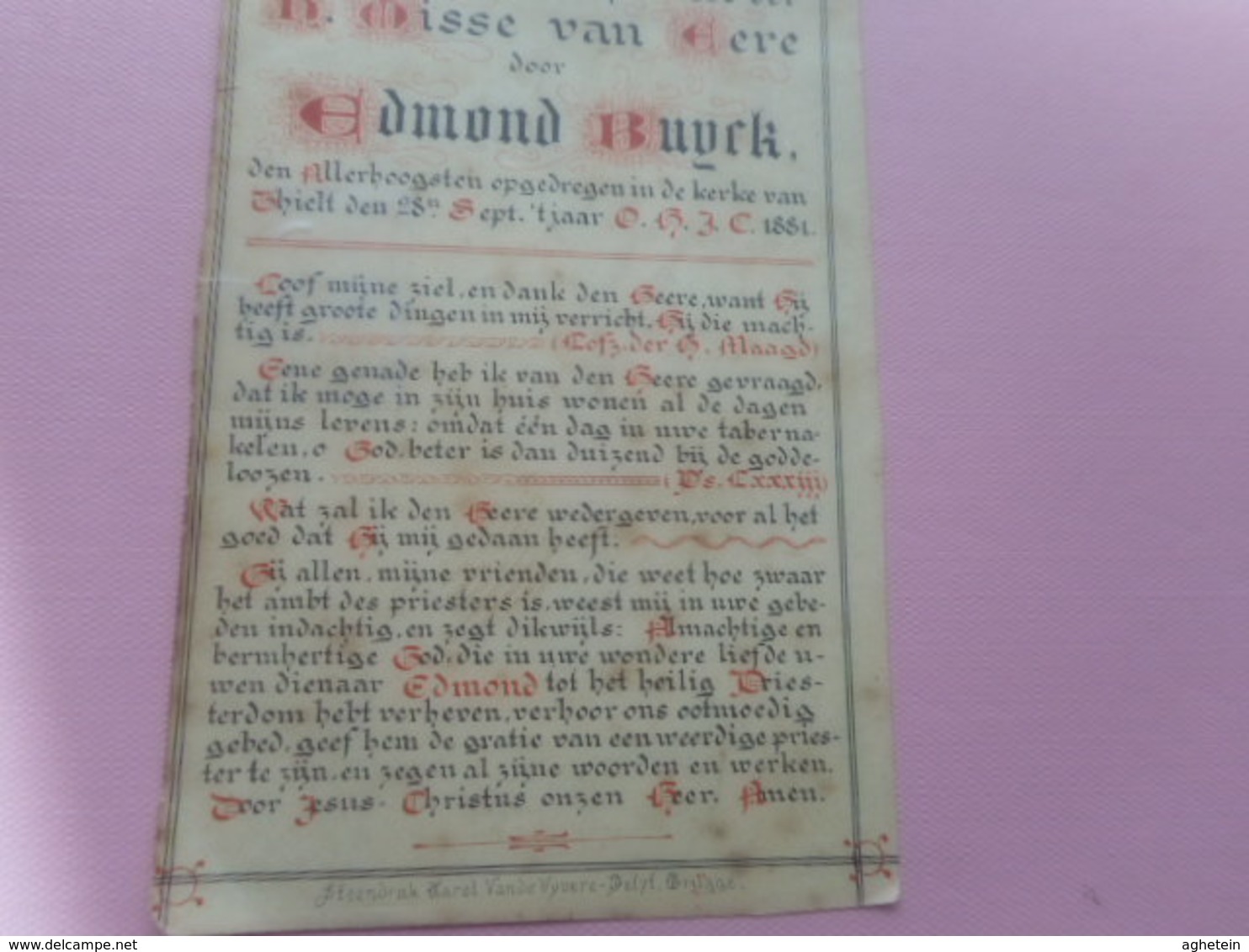 DEVOTIE .-HEILIGE MISSE VAN EERE Door EDMOND BUYCK OPGEDRAGE IN DE KERKE VAN THIELT 28-9- IN 'tJAAR O.H.J.C.1881 - Religion & Esotericism