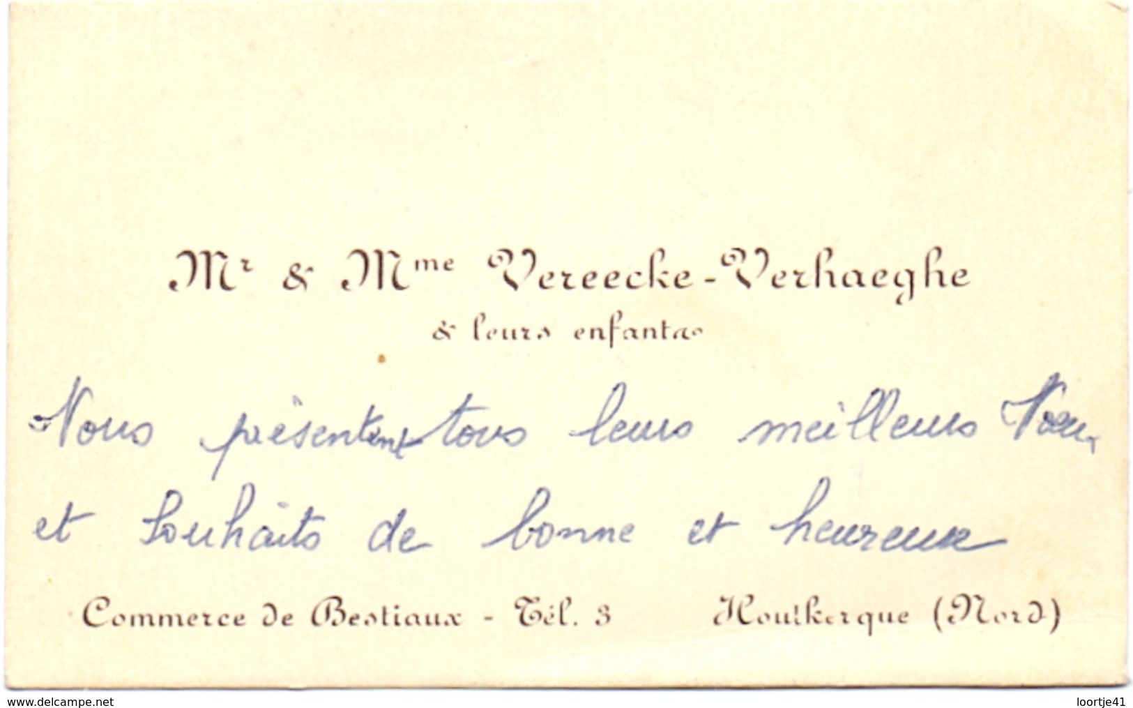 Visitekaartje - Carte Visite - Mr & Mme Vereecke - Verhaeghe - Houtkerque - Visiting Cards