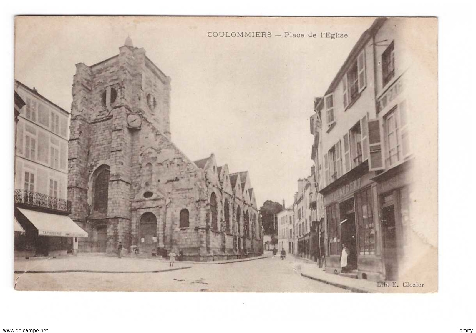 77 Coulommiers Place De L' Eglise Cachet Coulommiers 1906 Cpa Carte Animée Edit Clozier Libraire - Coulommiers