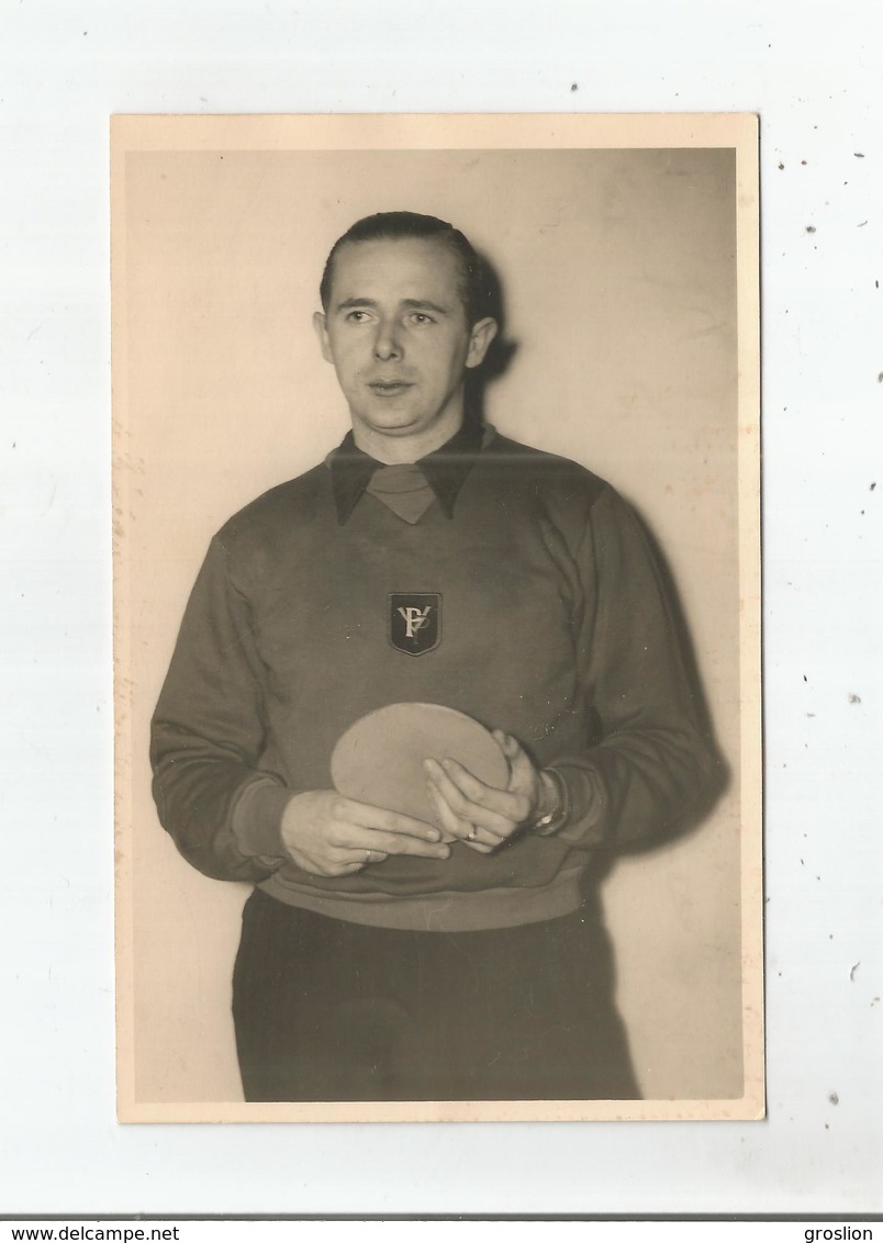 TENNIS DE TABLE LEJEUNE ROGER (CHAMPION DE BELGIQUE) CARTE PHOTO AVEC MAILLOT DU PING PONG VILLETTOIS (CHARLEROI) - Tennis De Table