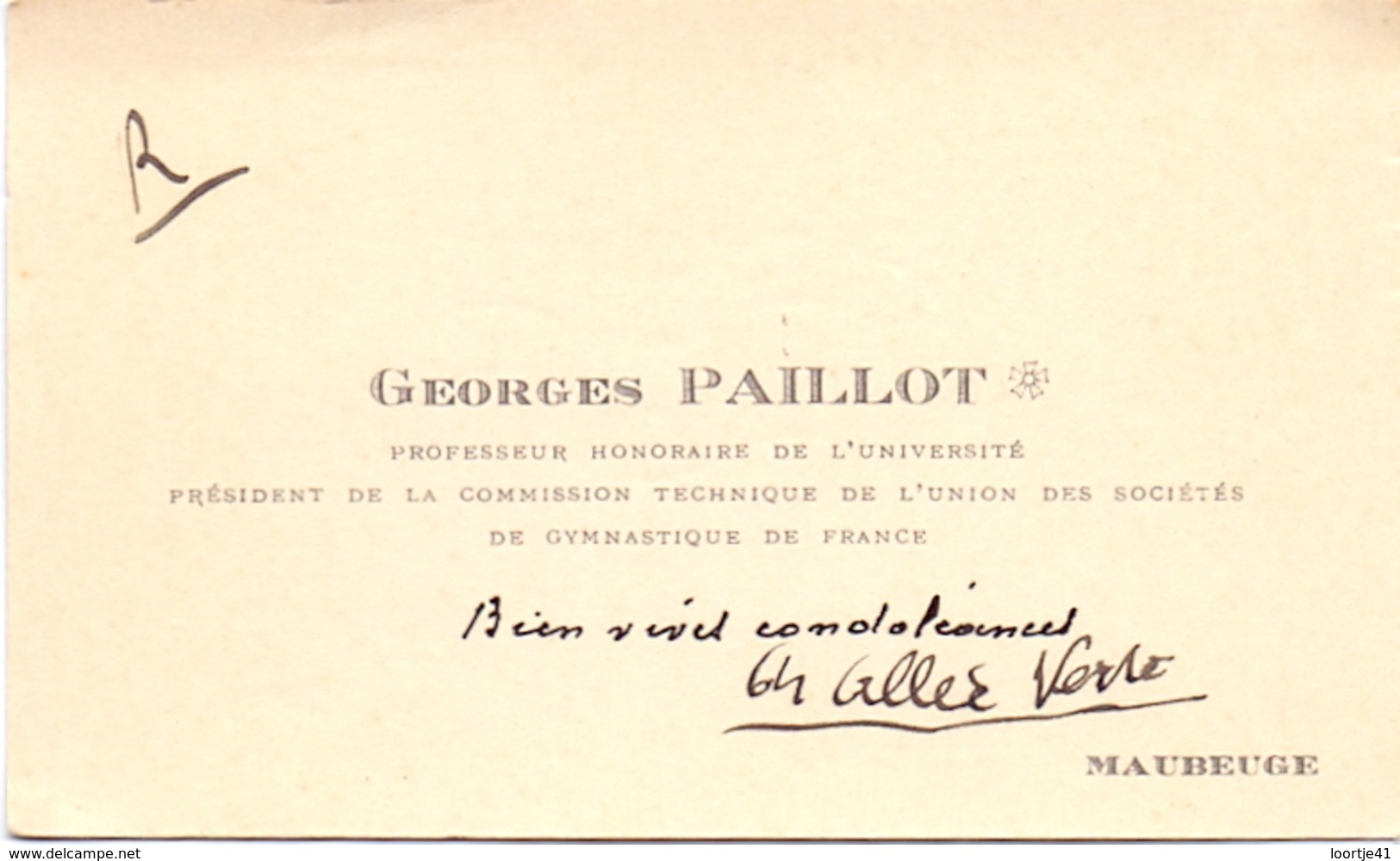 Visitekaartje - Carte Visite - Professeur Georges Paillot - Maubeuge - Cartes De Visite