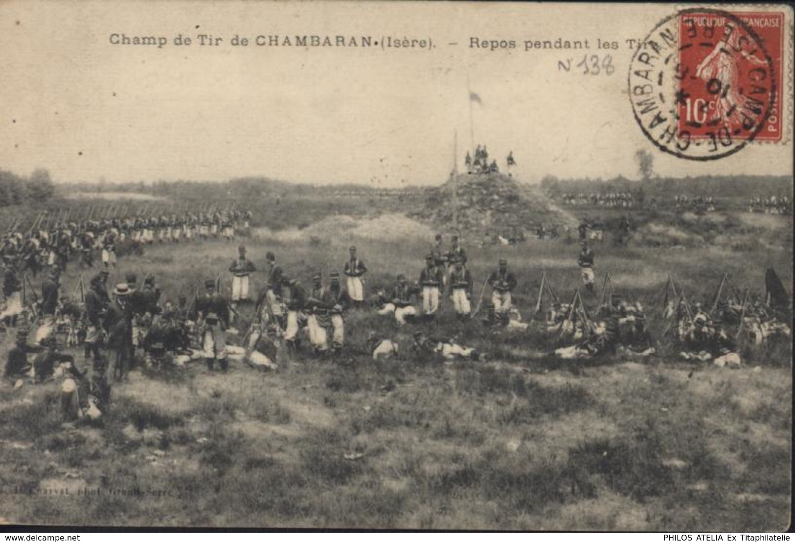 CAD Camp De Chambaran Isère 7 * 10 8 ? CPA Champ De Tir Chambaran Repos Pendant Les Tirs Semeuse 10ct Rouge Guerre 14 ? - 1. Weltkrieg 1914-1918