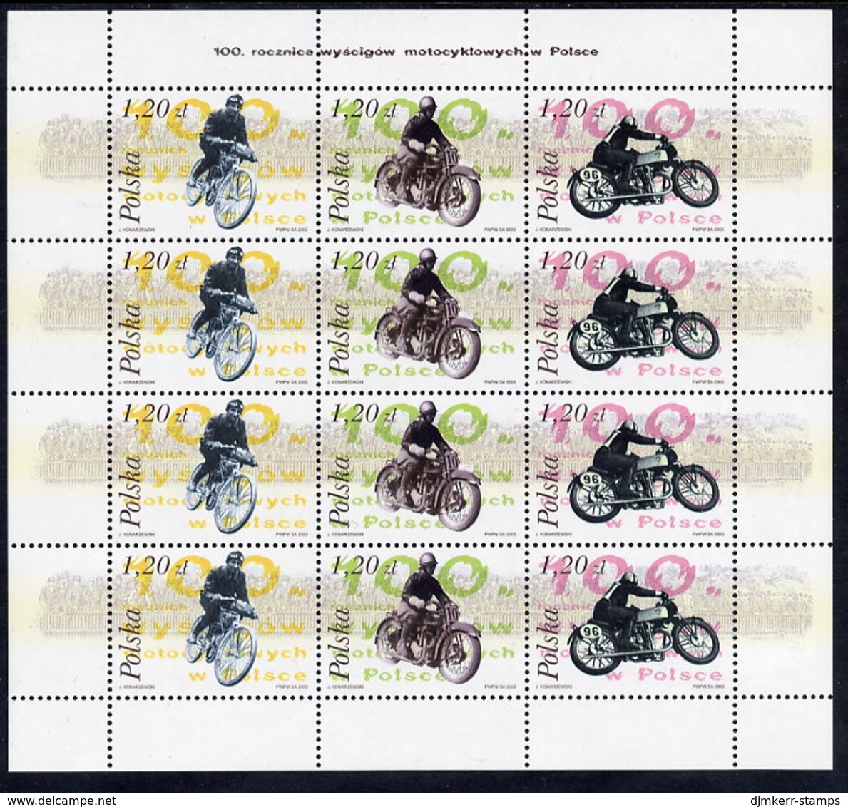 POLAND 2003 Centenary Of Motor Cycle Racing Sheetlet MNH / **.  Michel 4073-75 - Blocks & Sheetlets & Panes