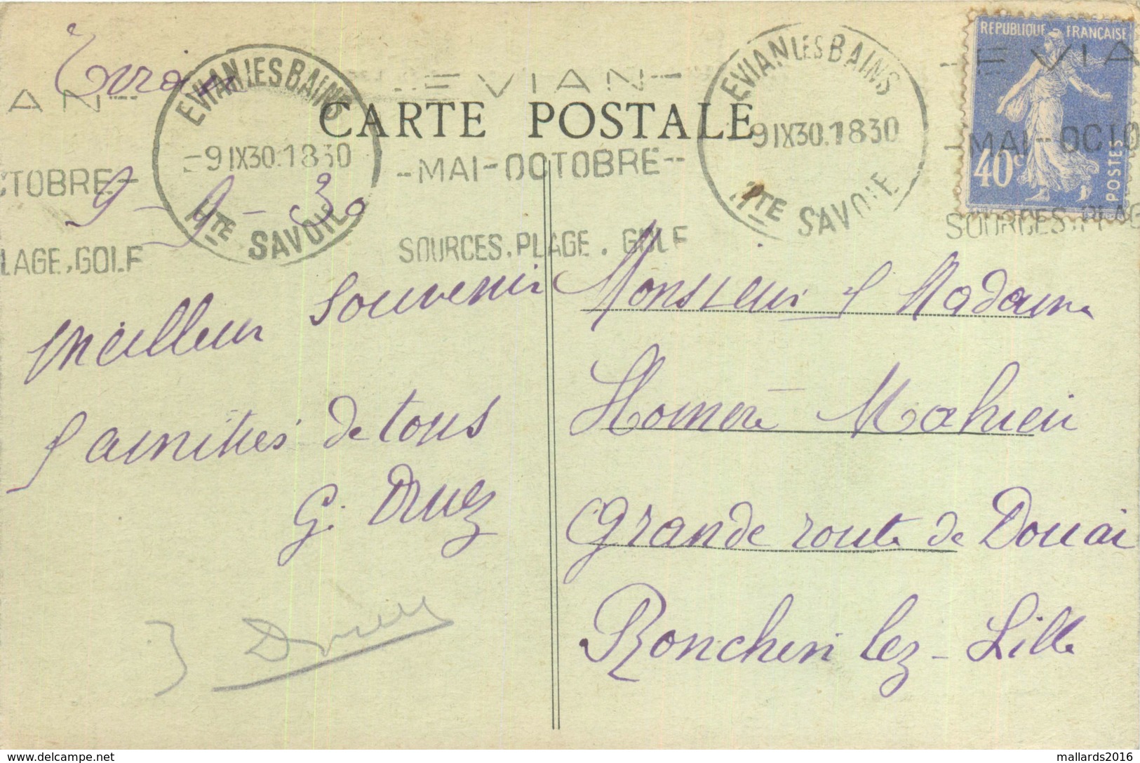 EVIAN-LES-BAINS - VUE PRISE DU LAC - POSTED 1930 ~ AN OLD POSTCARD #88604 - Evian-les-Bains