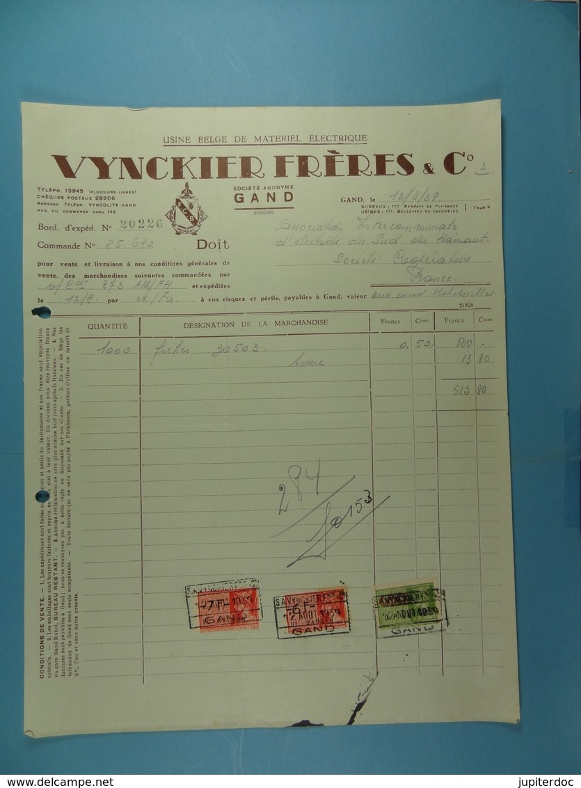 Usine Belge De Matériel électrique Vynckier Frères & Cie Gand /5/ - Elektrizität & Gas