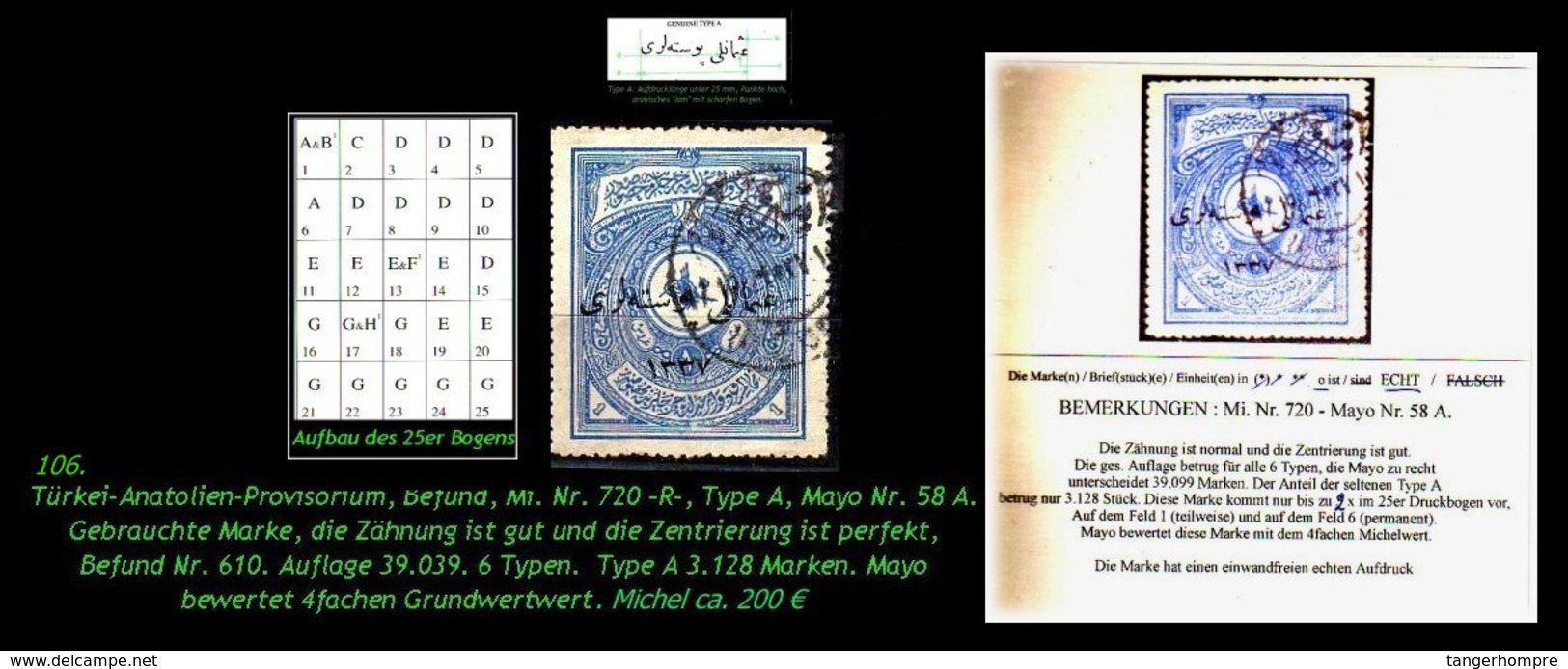 EARLY OTTOMAN SPECIALIZED FOR SPECIALIST, SEE...Mi. Nr. 720 - Mayo 58 A - Auflagenanteil 3.128 Stück - 1920-21 Anatolie