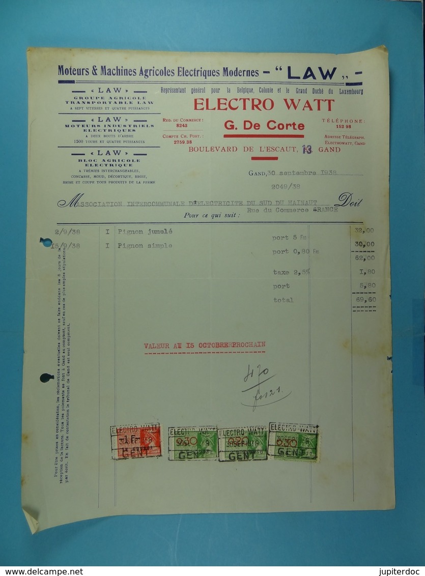 Moteurs & Machines Agricoles Electriques Modernes "LAW" G.De Corte Gand/11/ - Landbouw